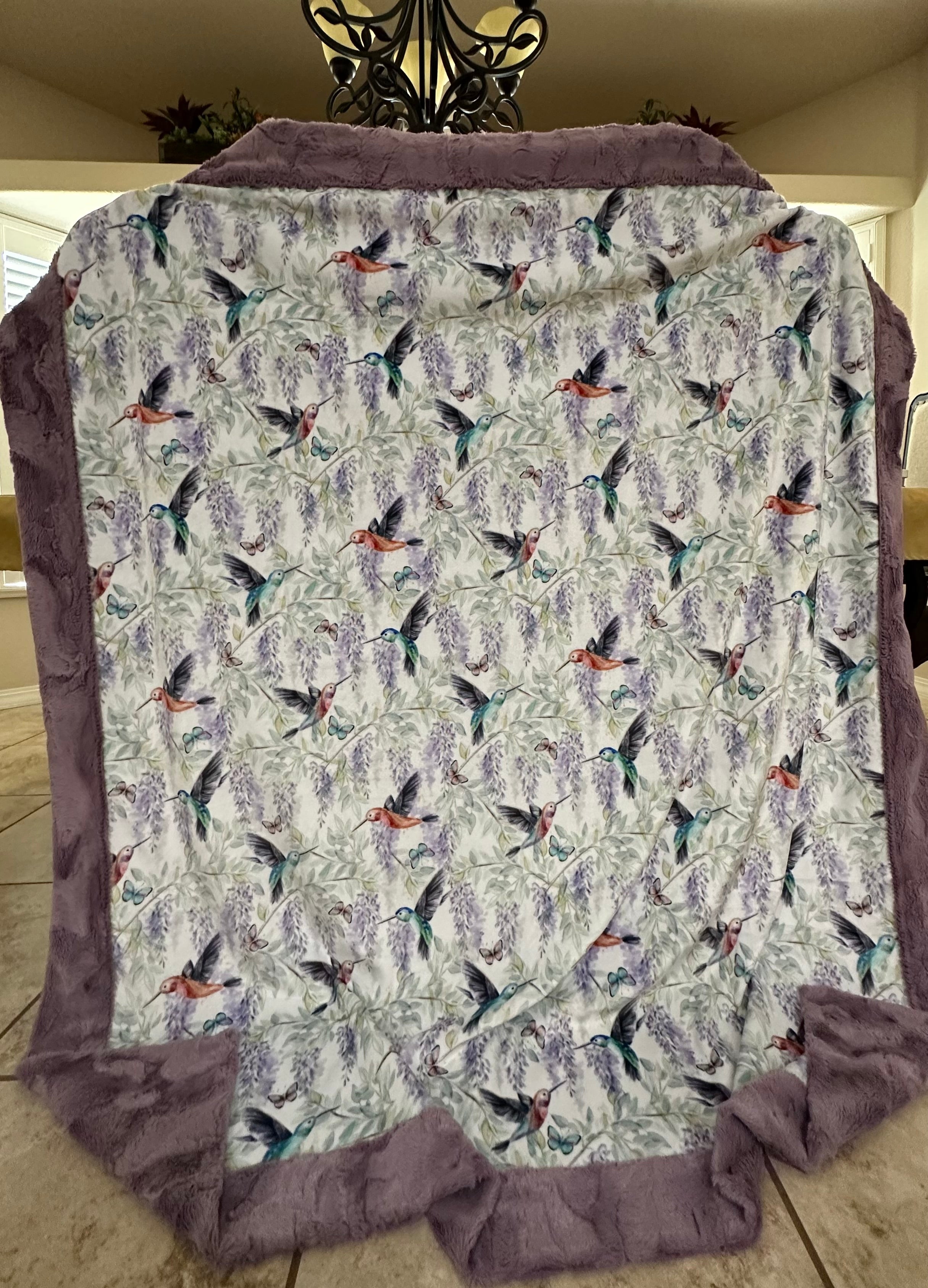 Soft Minky Blanket 55x63 Inches - Hummingbirds on Mulberry Design, Cozy Travel & Throw Blanket for Home, Office, Camping, Gifts