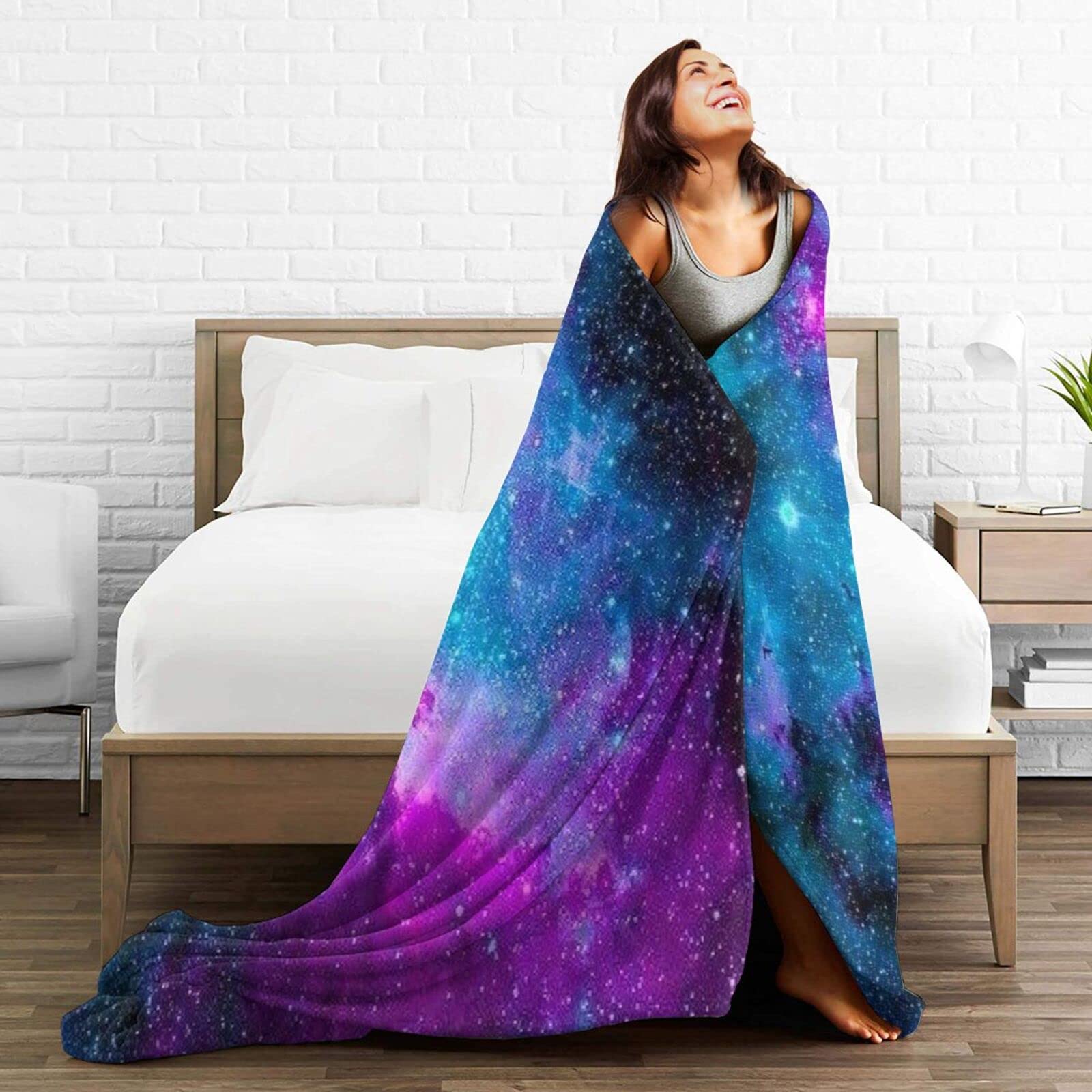 Purple Galaxy Blanket - Ultra Soft & Warm Flannel Star Throw Blanket for Couch, Bed, Sofa - Space Themed Gift for Kids, Adults, Men & Women - Perfect for Cozy Nights, Stargazing & Home Decor