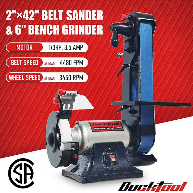 BG2600 2 x 42 Inch Belt Sander & 6 Inch Bench Grinder Combo - Perfect for Woodworking, Metal Polishing, and DIY Home Projects