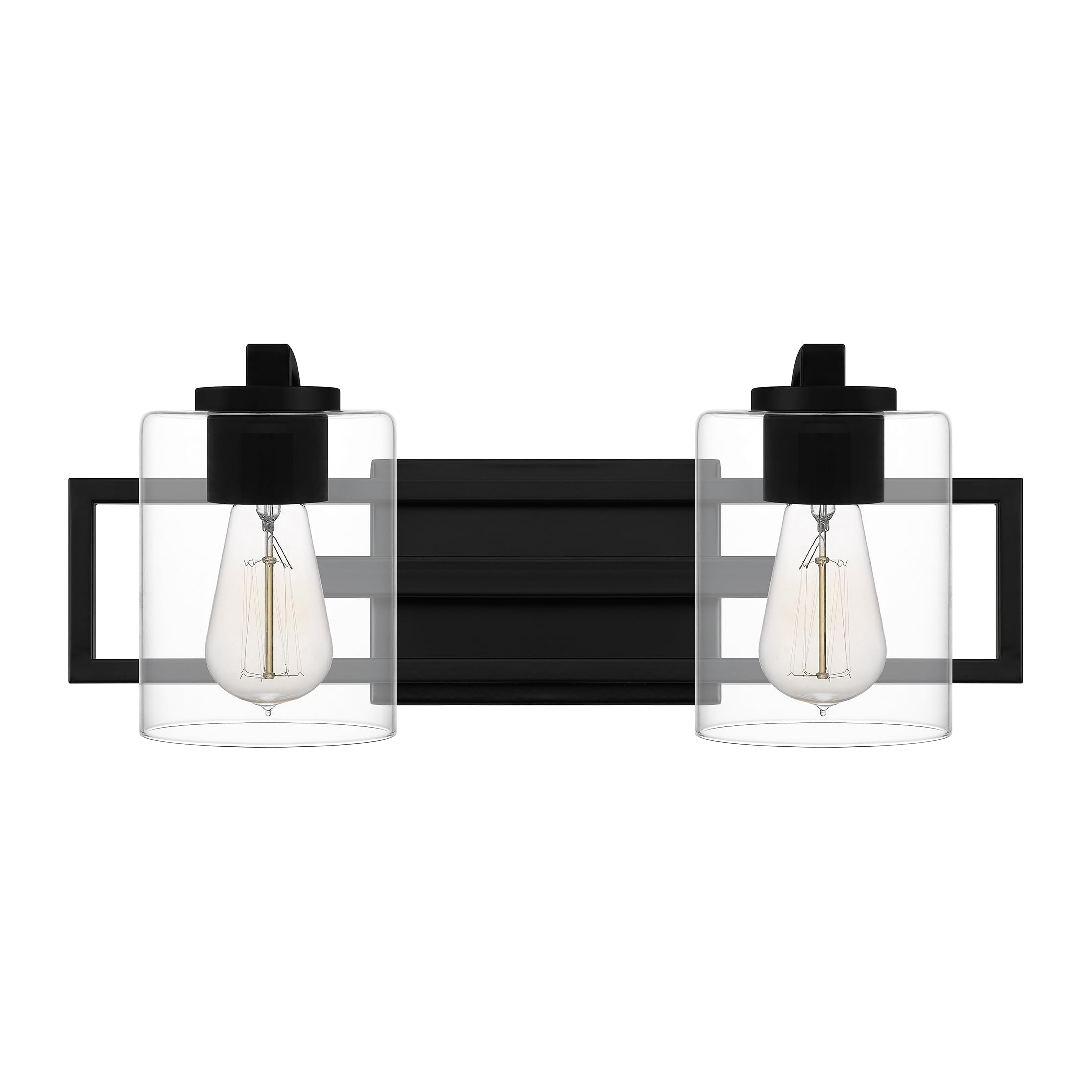 Quoizel Lansdowne 18.25 Inch Modern Bath Vanity Light Fixture - 2-Light Matte Black Wall Sconce with Clear Glass Shade (100W) - Perfect for Bathroom Mirror Lighting, Dresser, Kitchen or Hallway Decoration - Ideal for Modern Home & Spa Style Interior Design