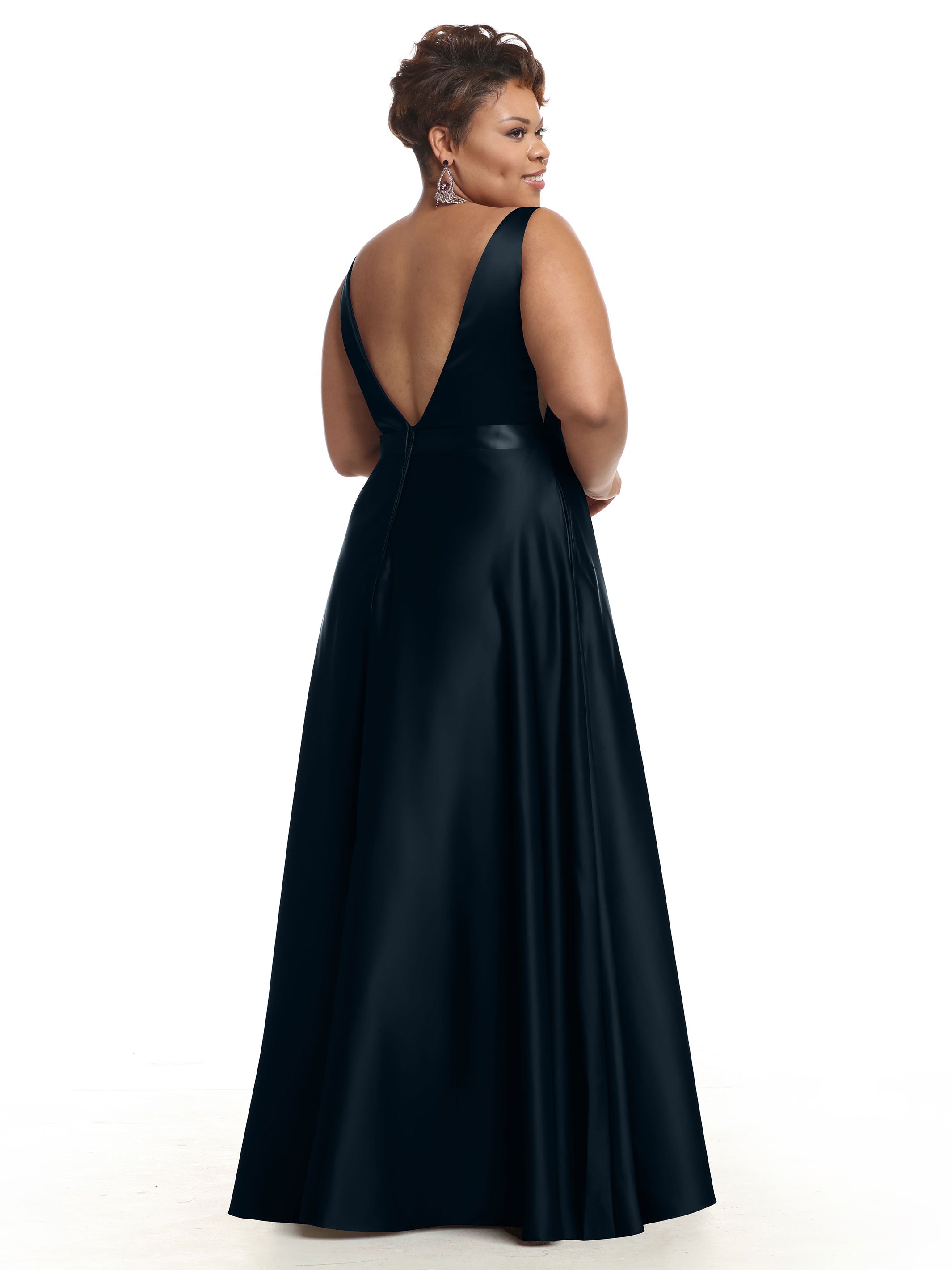 Elegant 80118 Satin A-Line Bridesmaid Dress with V-Neckline & Sash - Perfect for Weddings, Formal Events & Special Occasions