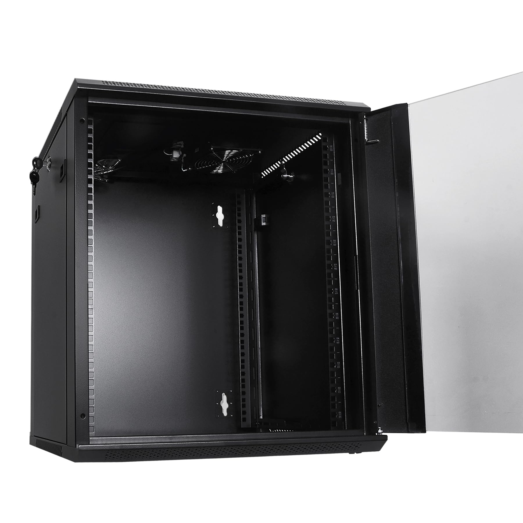 12U Wall Mount Server Cabinet - Heavy Duty Network Rack Enclosure with Quiet Cooling Fans & Locking Tempered Glass Door (Black) - Ideal for Data Centers, Server Rooms, and Home Office Network Setup