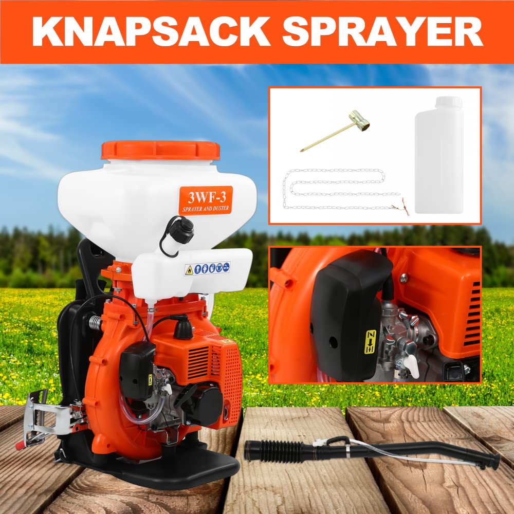 MengK Ridgeyard 3.7 Gallon 2-Stroke Gas Powered Backpack Sprayer - Fogger Mist Blower for Greenhouse, Lawn, Garden & Agricultural Use - Includes Extended Hose for Easy Spraying
