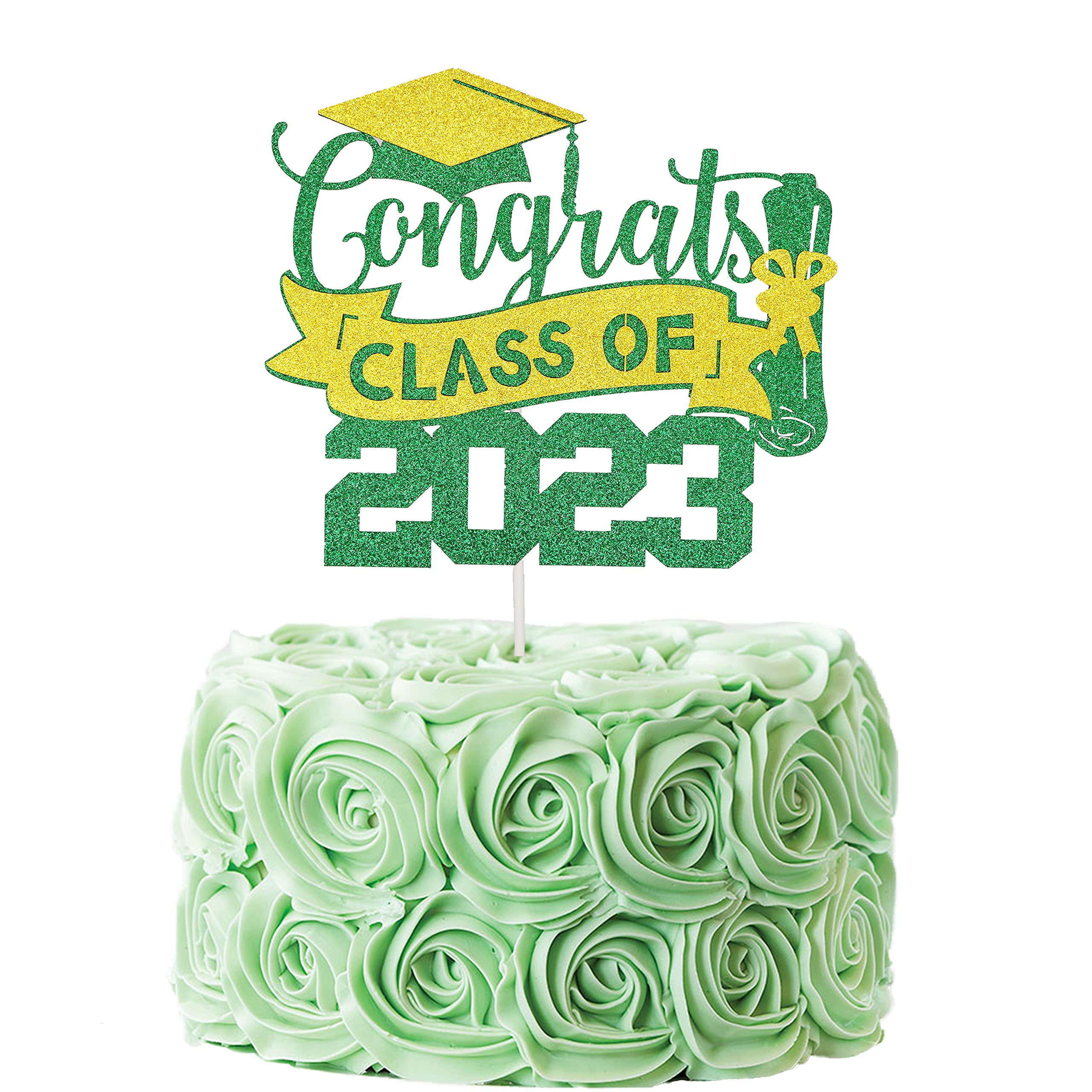 2023 Green and Gold Graduation Cake Topper - Class of 2023 Party Decorations, Congrats Graduation Cake Decor for College & High School Ceremonies - Perfect for Graduation Parties, Cakes & Celebration Decor