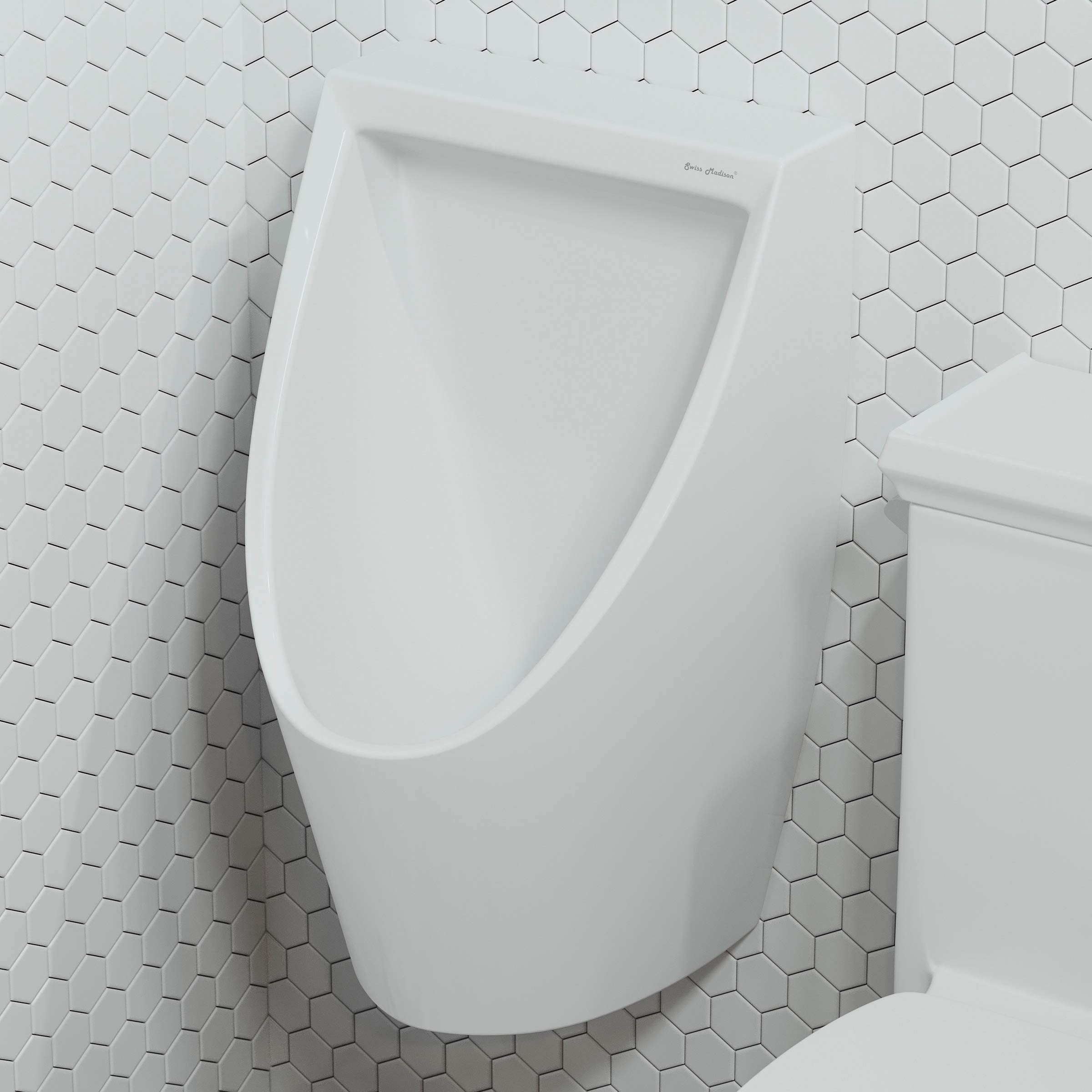 White Ceramic Urinal - ADA Compliant Wall-Mounted Toilet for Men - Ideal for Home, Office, and Public Restrooms