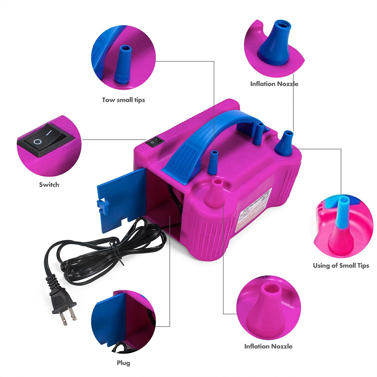 Portable Electric Balloon Pump - 110V 600W Fast Inflation for Party, Wedding, Holiday Decorations - Perfect for Birthday Celebrations, Baby Showers & Event Decor