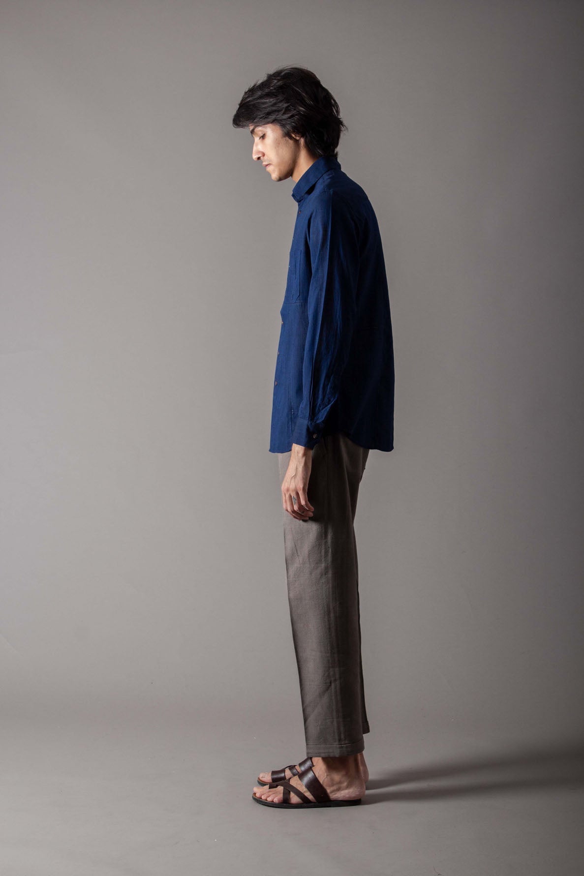 Andaaz Lattice Shirt - Handwoven Chambray Cotton Top in Navy Blue | Casual Wear & Boho Style for Women
