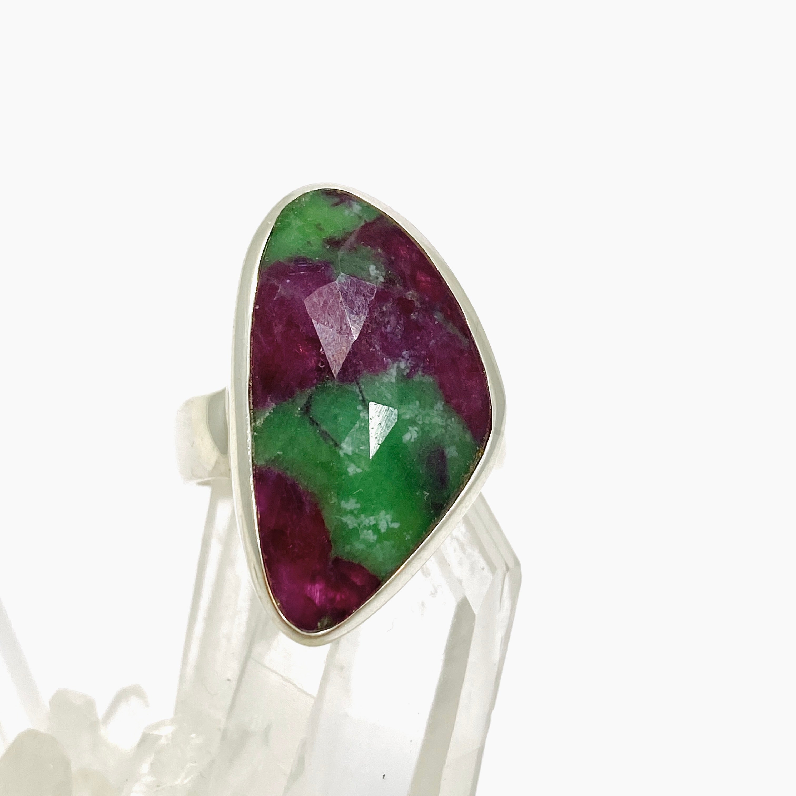 Ruby Zoisite Freeform Checkerboard Faceted Ring Size 8.5 PRGJ824 | Handmade Gemstone Jewelry for Women | Perfect for Spiritual Healing, Meditation & Boho Fashion