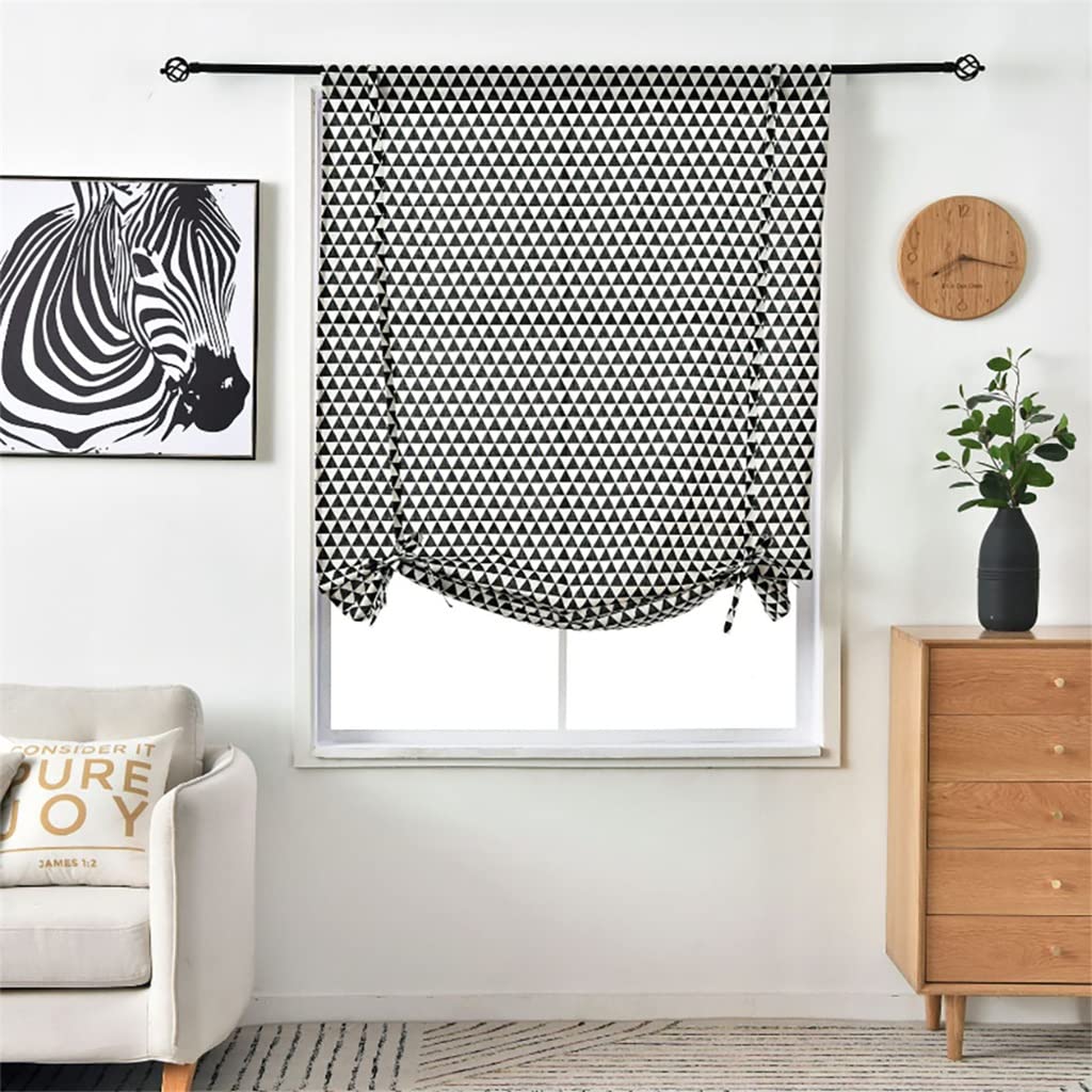Stylish Black Geometric Cotton Kitchen Curtains - 46
