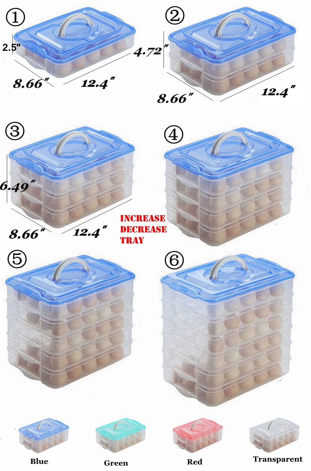 2-Layer Deviled Egg Tray with Lid - Large 40-Egg Food Storage Container with Handle - Refrigerator Egg Holder for Parties, Picnics & Holiday Meals (Blue)