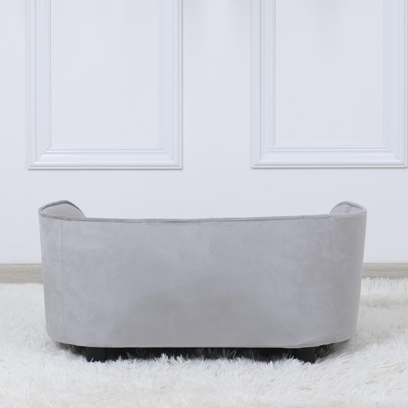 Premium Wooden Pet Sofa Bed - Washable Velvet Couch for Small Dogs & Cats - Cozy Pet Bed with Removable Cushion & Sturdy Frame (Grey) - Perfect for Living Room, Bedroom or Pet Corner