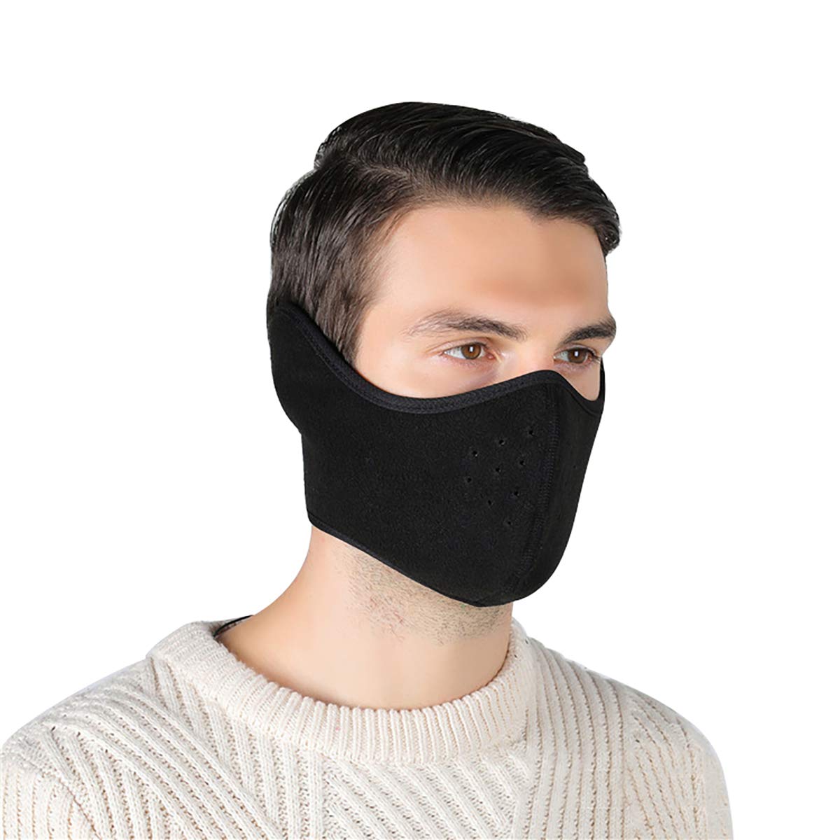 Queenbox Winter Half Face Mask - Fleece Lined Windproof Face Cover with Earflaps & Breathable Air Holes for Skiing, Snowboarding, Cycling, Motorcycle Riding & Outdoor Winter Sports - Cold Weather Protection for Men & Women