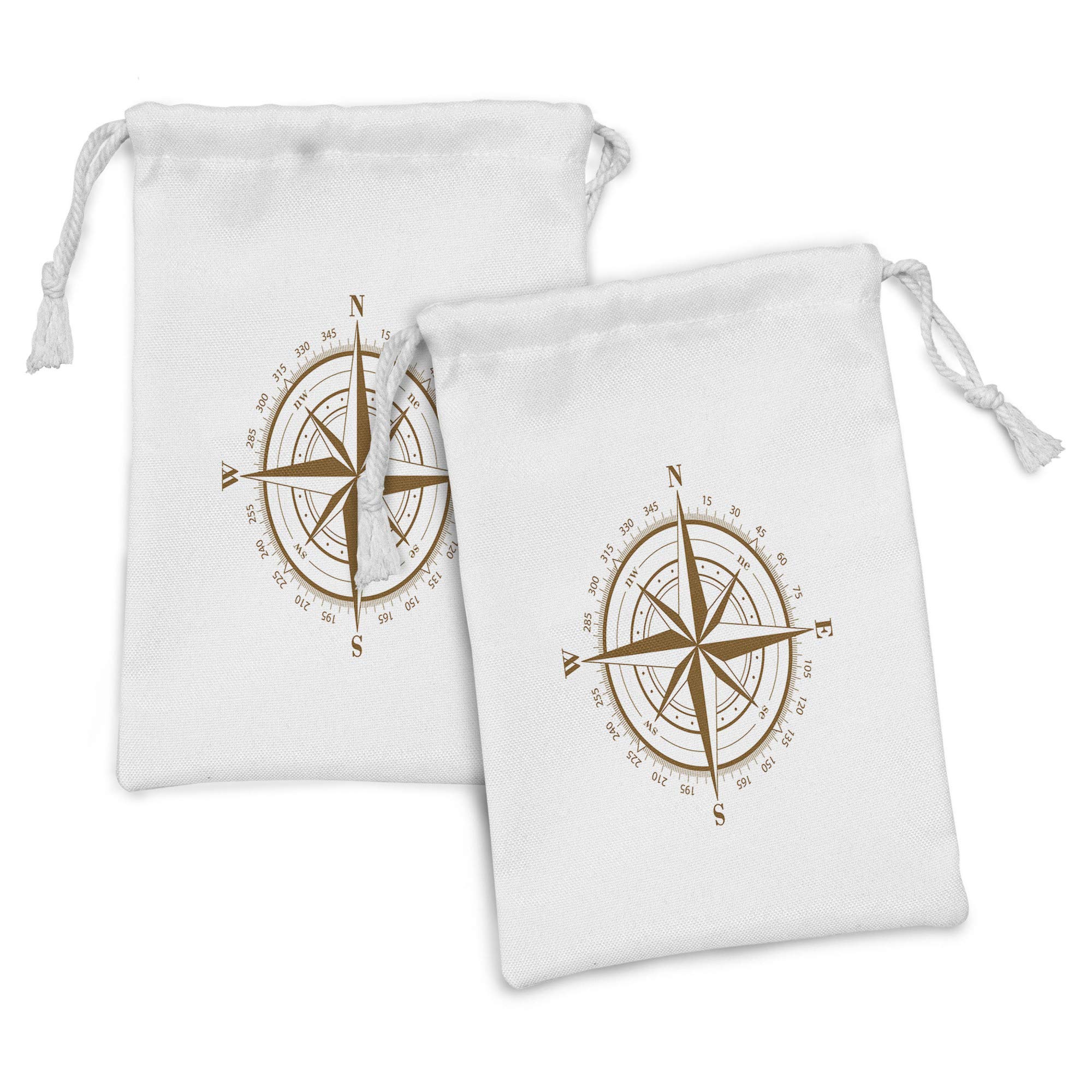 Ambesonne Compass Fabric Pouch Set of 2 - Nautical Brown Compass with Windrose & Detailed Angle Directions Ocean Print - 9