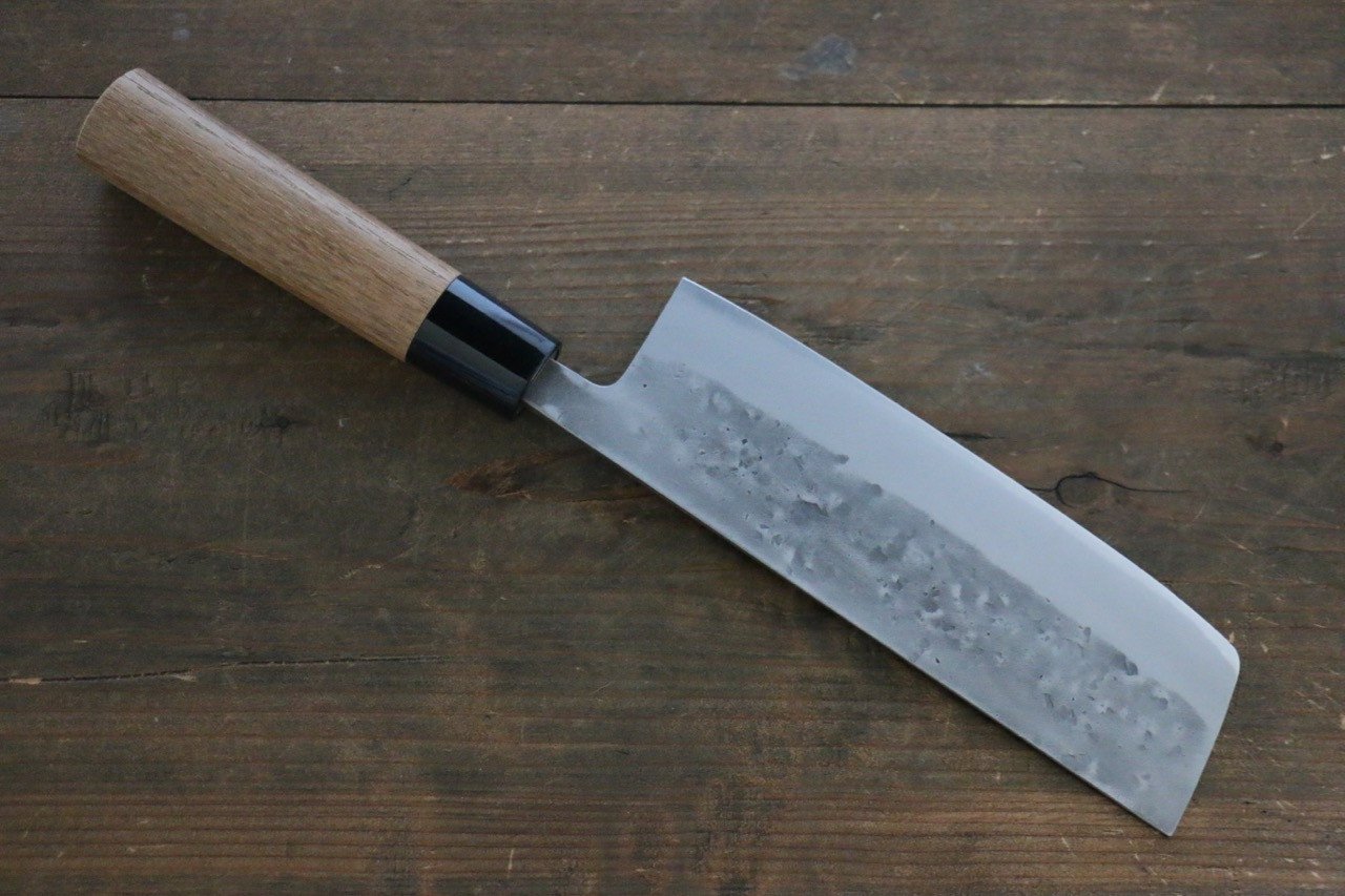 Premium Seisuke Blue Steel No.2 Nashiji Nakiri Knife 165mm - Japanese Chef Knife with Chestnut Wood Handle - Perfect for Slicing Vegetables, Herbs & Sushi Preparation