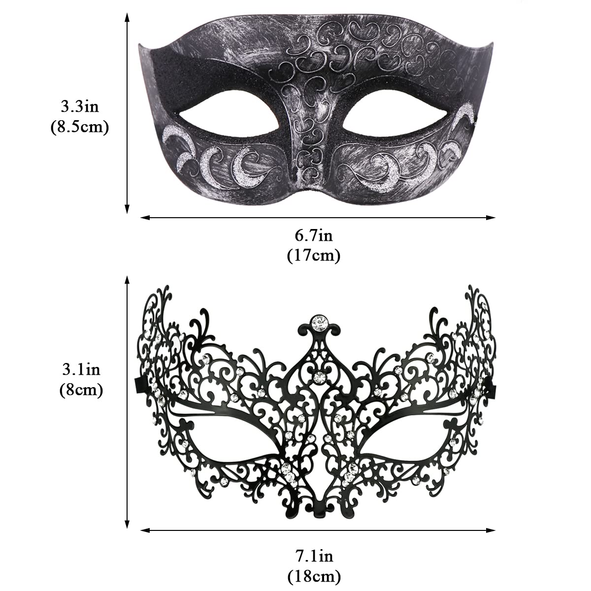 Elegant Venetian Metal Masquerade Mask Set for Couples - Perfect for Halloween, Mardi Gras, Costume Parties & Venetian Balls | Handcrafted Venetian Style Party Masks for Carnival, Weddings & Formal Events