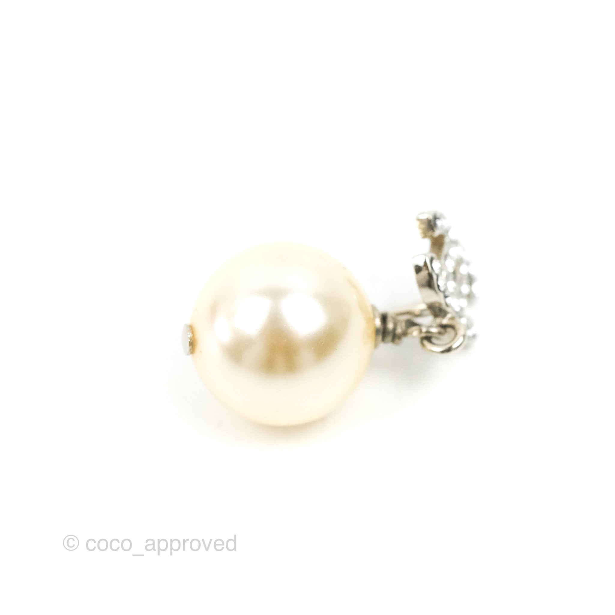 Chanel CC Rhinestone Pearl Drop Earrings - Silver Tone Luxury Dangle Earrings for Women | Perfect for Parties, Weddings & Special Occasions