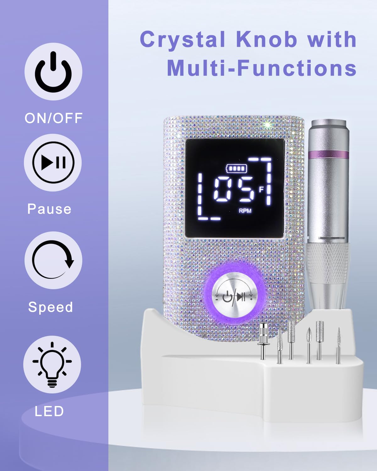 Professional Cordless Electric Nail Drill - 45000 RPM Rechargeable Diamond E-File for Acrylic & Gel Nails | Low Noise Portable Manicure Pedicure Kit | Perfect for Salon, Home & Travel Nail Care