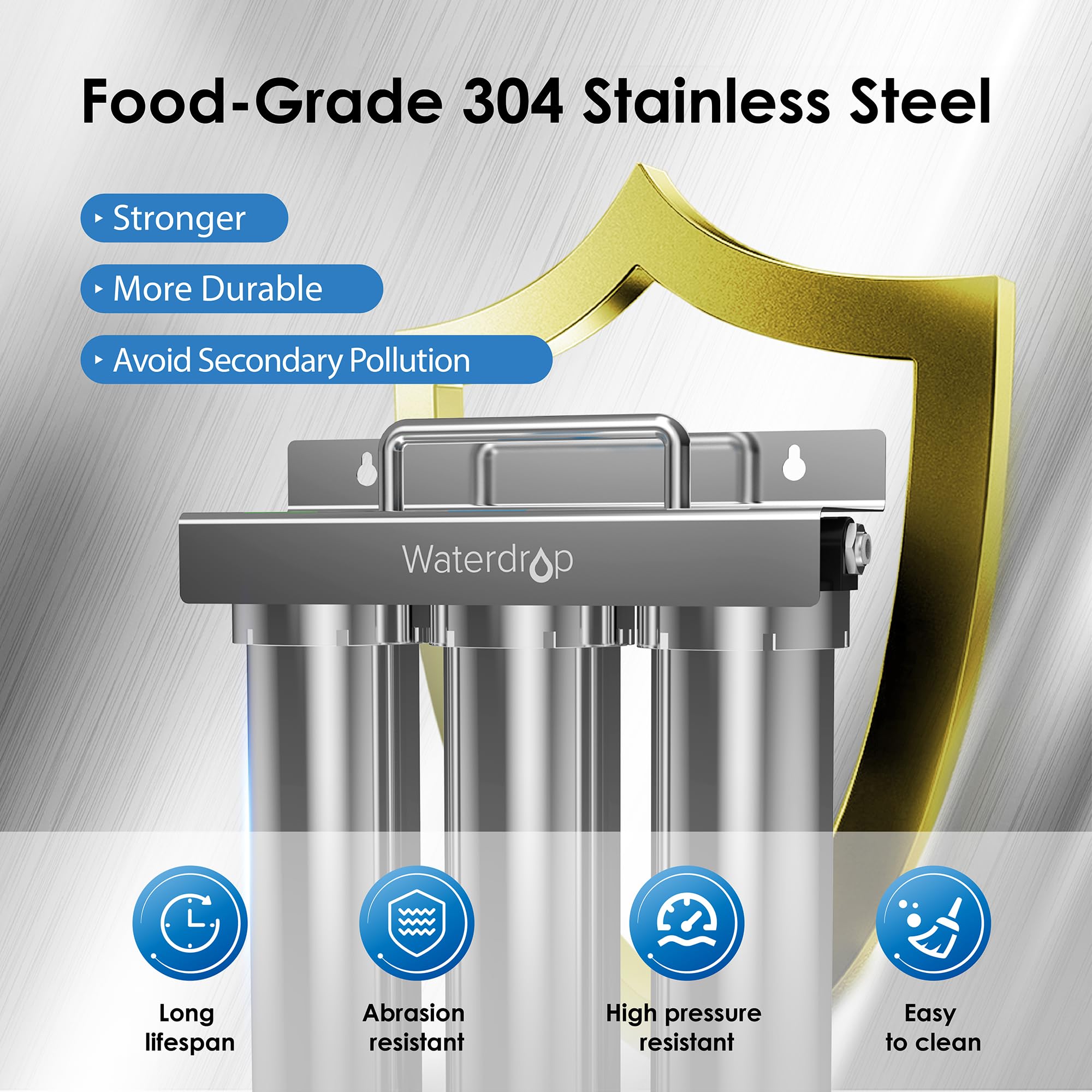 Waterdrop TST-UF 0.01μm Ultra-Filtration Under Sink Water Filter System - Stainless Steel Kitchen Faucet Filter with 5X Service Life, Removes 99.99% of Contaminants >0.01μm - Perfect for Clean Drinking Water, Cooking, and Healthy Home Hydration