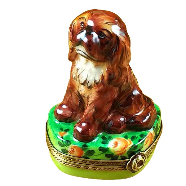 Hand-Painted Ruby King Charles Spaniel Limoges Porcelain Trinket Box | Collectible Dog Figurine | Perfect for Home Decor, Gift, and Royalty Enthusiasts