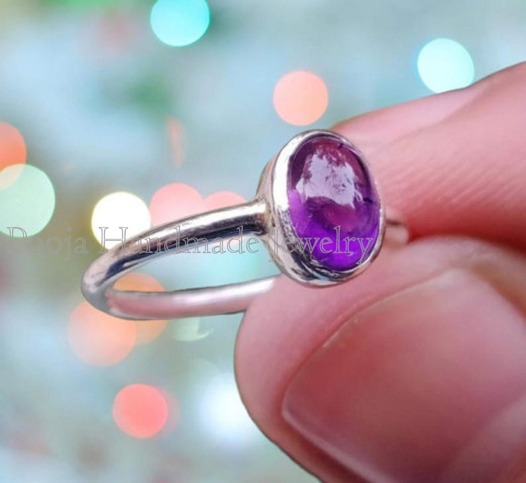 Handmade Amethyst Ring for Women - 925 Sterling Silver Boho Dainty Wedding Promise Ring with Oval Purple Amethyst Stone | Perfect Gift for Her, Anniversary & Special Occasions