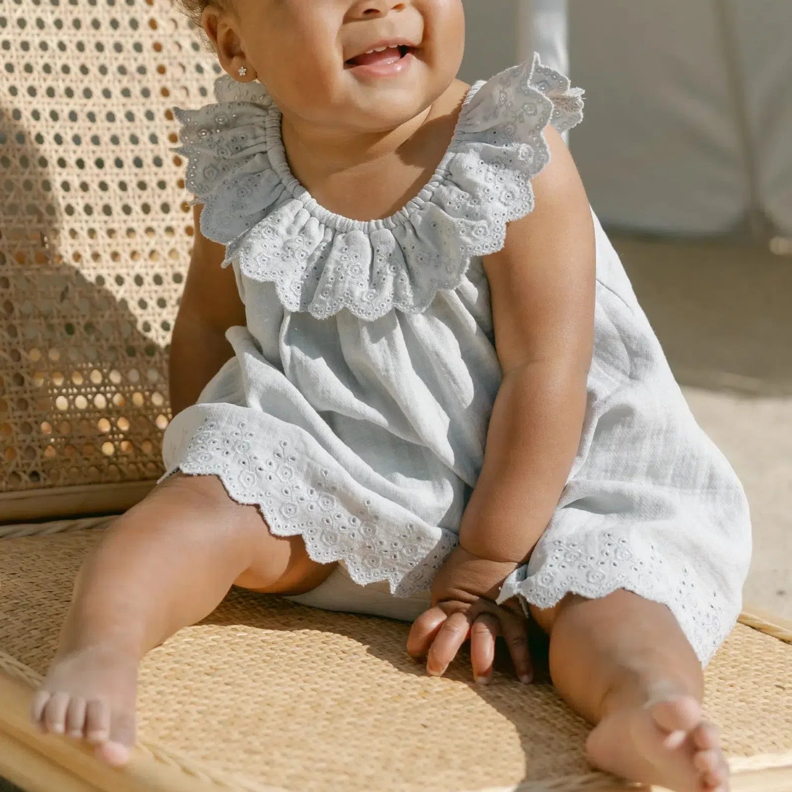 Quincy Mae Organic Isla Dress in Sky Blue - Soft & Comfortable Baby Girls' Cotton Dress for Everyday Wear, Playdates & Special Occasions