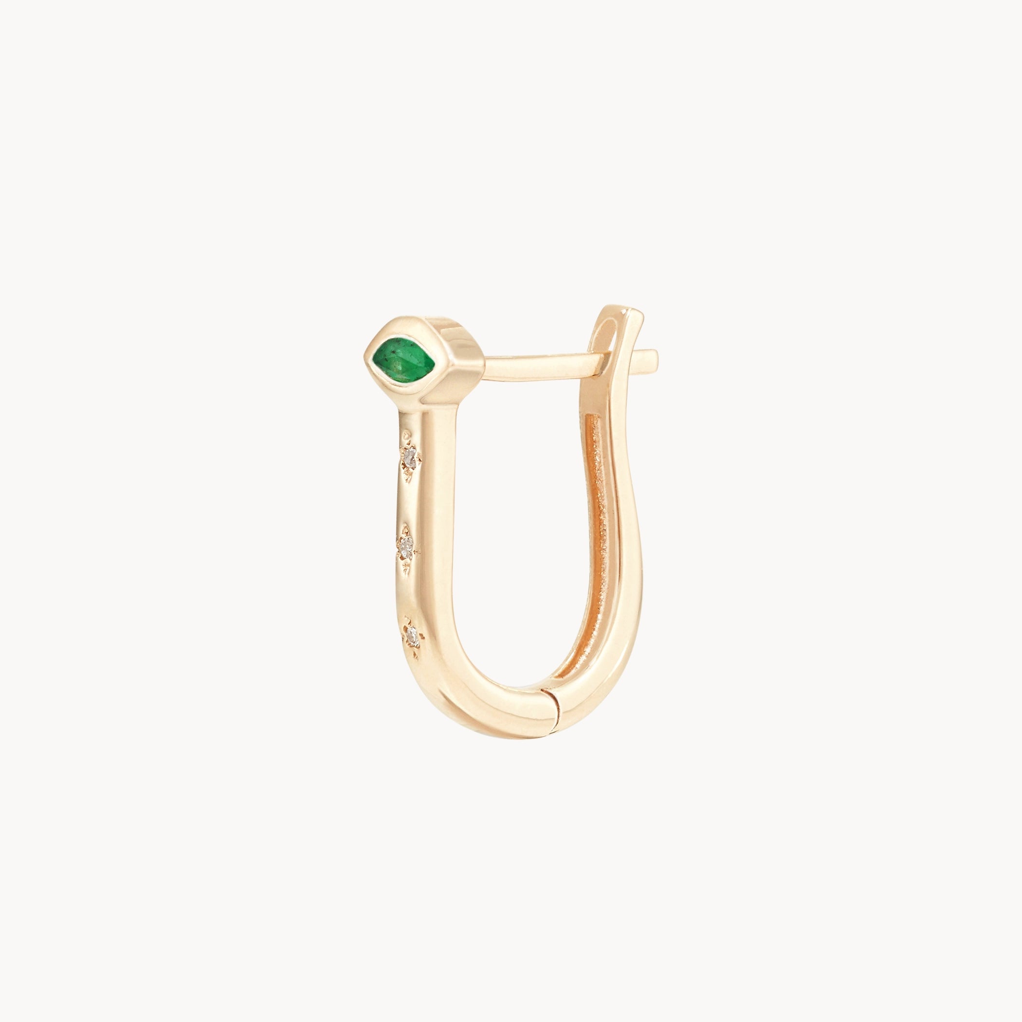 14K Yellow Gold Mind's Eye Emerald U Hoop Earrings with Diamond & Emerald Gemstones – Elegant Jewelry for Women, Perfect for Parties, Weddings & Special Occasions