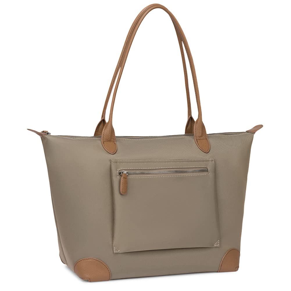 Stylish Large Lightweight Leather Nylon Tote Bag for Women - Designer Work Shoulder Bag & Foldable Travel Purse | Perfect for Office, Commute, Shopping & Weekend Getaways