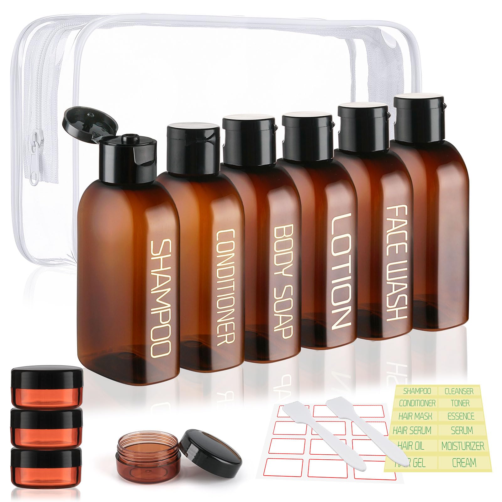 10PCS TSA Approved Leakproof Travel Bottles for Toiletries - Refillable Squeeze Bottles & Cream Jars for Shampoo, Lotion & Cosmetics | Perfect for Air Travel, Gym, Camping & Vacation Essentials