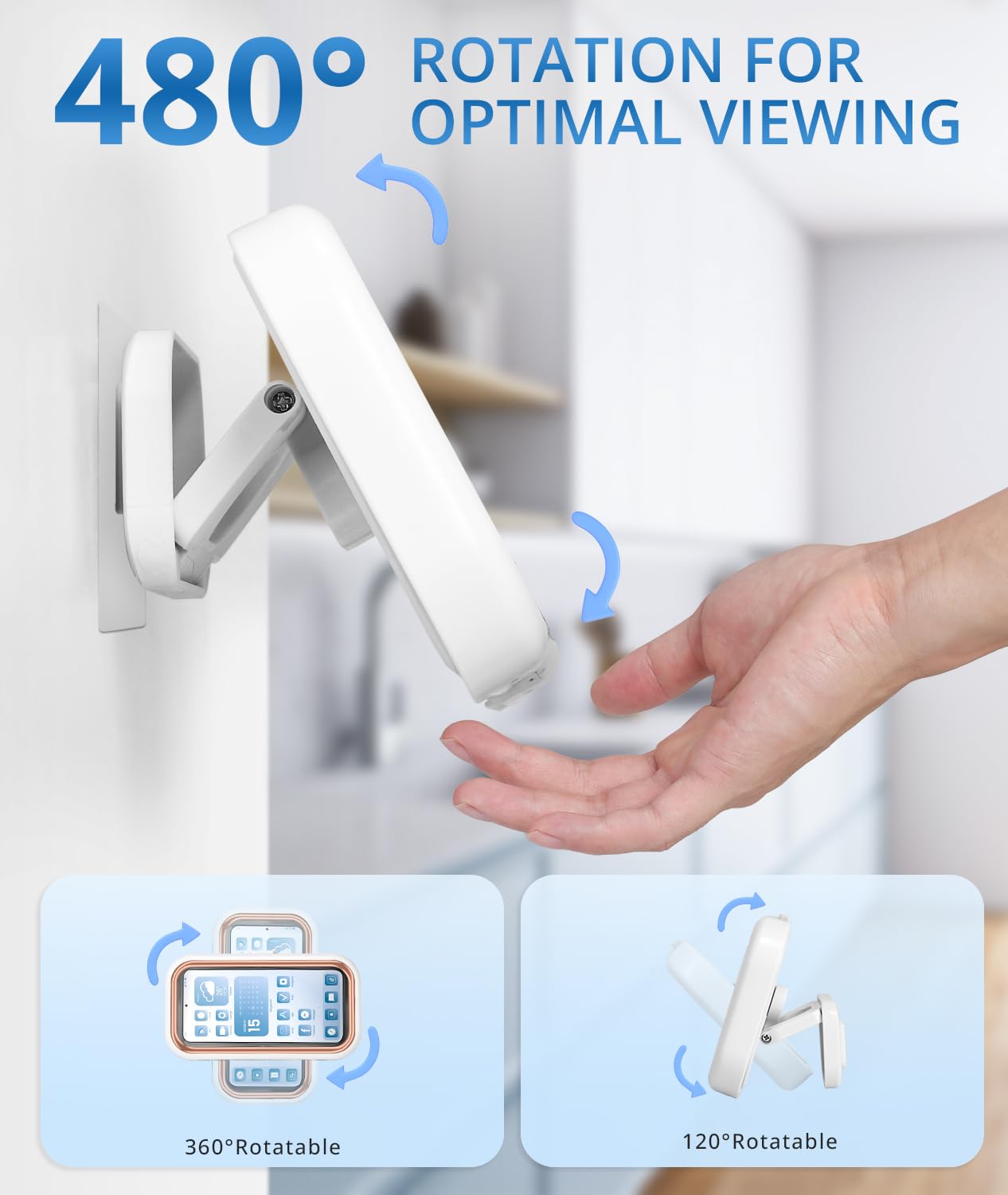 Waterproof Shower Phone Holder with 480° Rotation - Universal Bathroom Phone Mount for Wall, Mirror, and Bathtub - Durable Shower Phone Case for 4-7