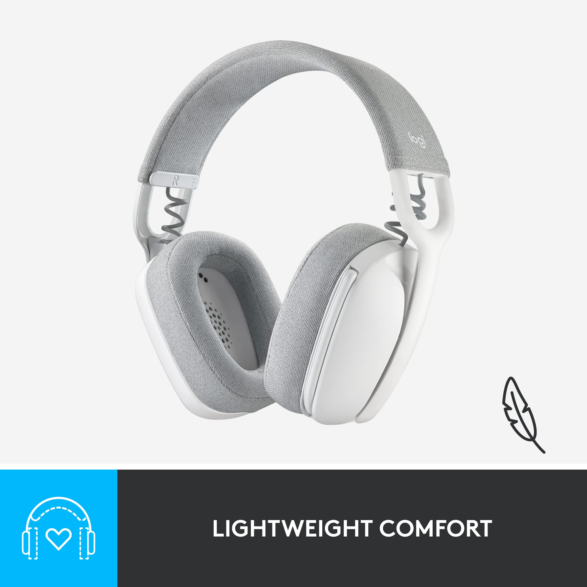 Logitech Zone Vibe 100 Lightweight Wireless Bluetooth Headphones with Noise Cancelling Mic - Over Ear Comfort for Work Calls, Music & Gaming | Compatible with Teams, Zoom, Google Meet | Perfect for Home Office, Remote Work & Online Classes (Off White)
