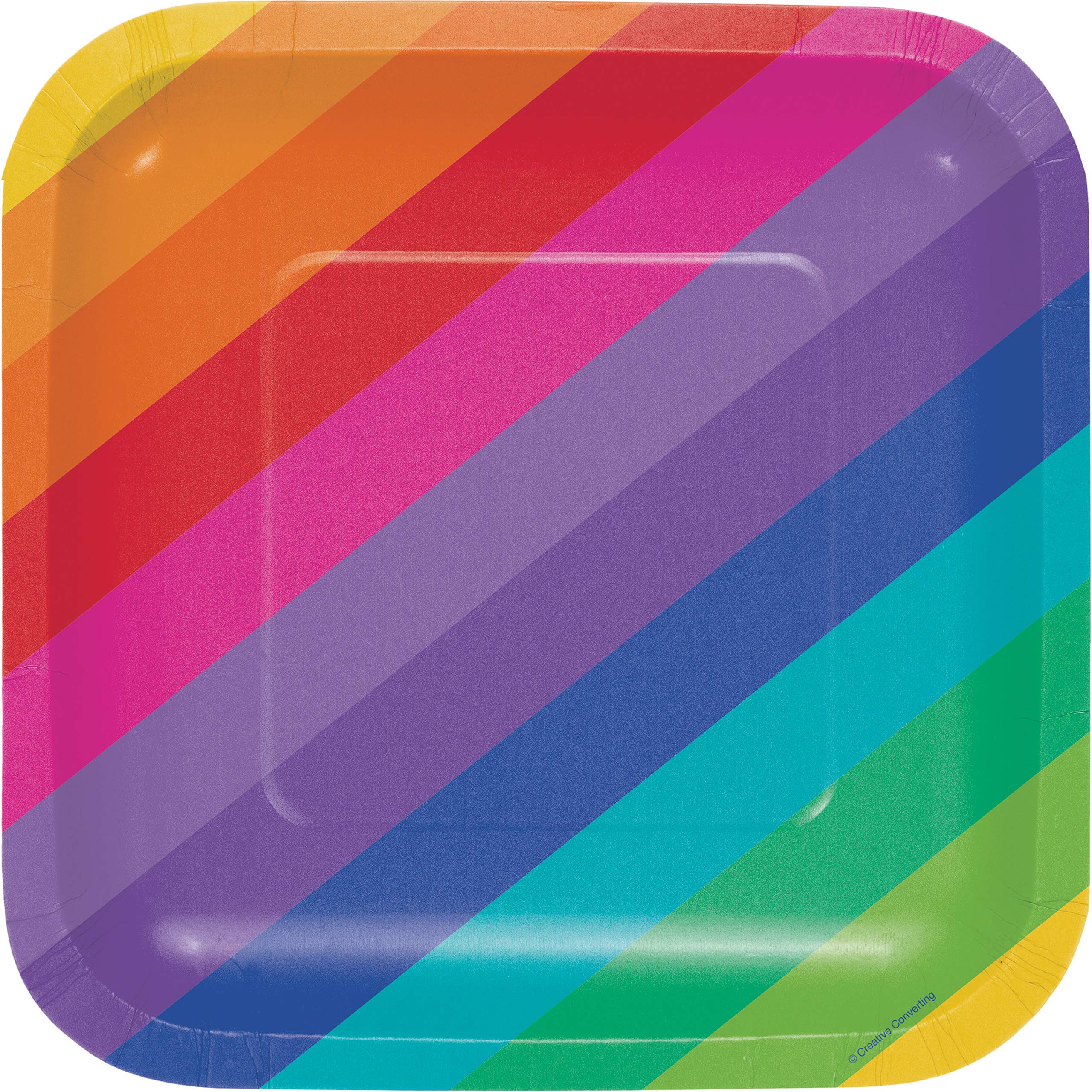 Creative Converting 8-Count 7-Inch Square Paper Dessert Plates - Rainbow Color Disposable Party Plates for Birthday, Baby Shower & Holiday Celebrations