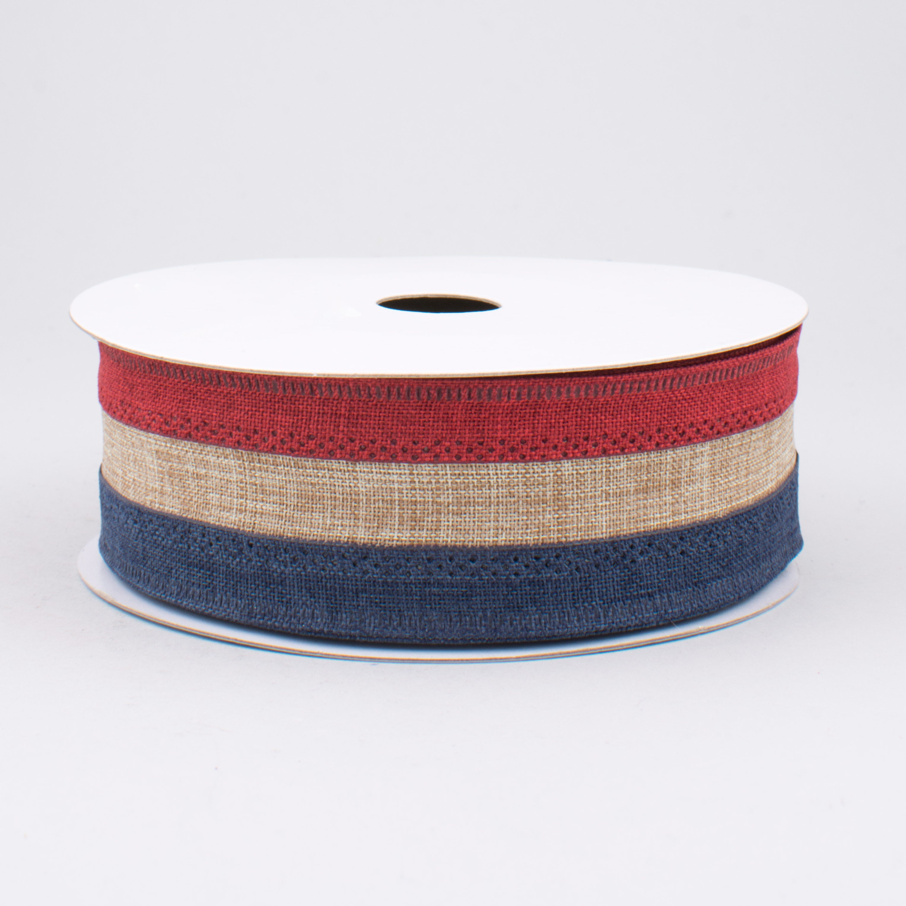 1.5 Inch Patriotic Stripe Ribbon - Burgundy, Beige & Navy - 10 Yards Bulk Spool - Perfect for DIY Crafts, Gift Wrapping, Party Decorations and Holiday Bows