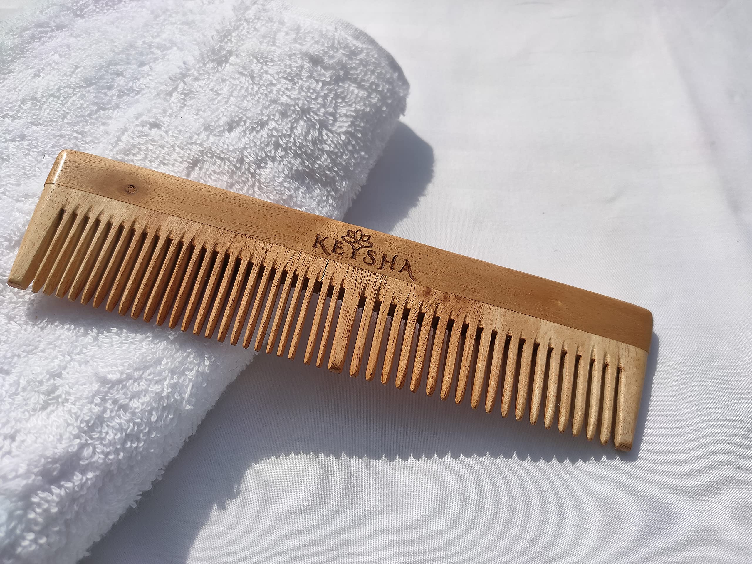 Organic Pure Neem Comb for Healthy Hair & Scalp - Natural Ayurvedic Hair Care with Drawstring Cotton Bag (Pack of 2) - Perfect for Detangling, Scalp Massage & Daily Hair Care Routine