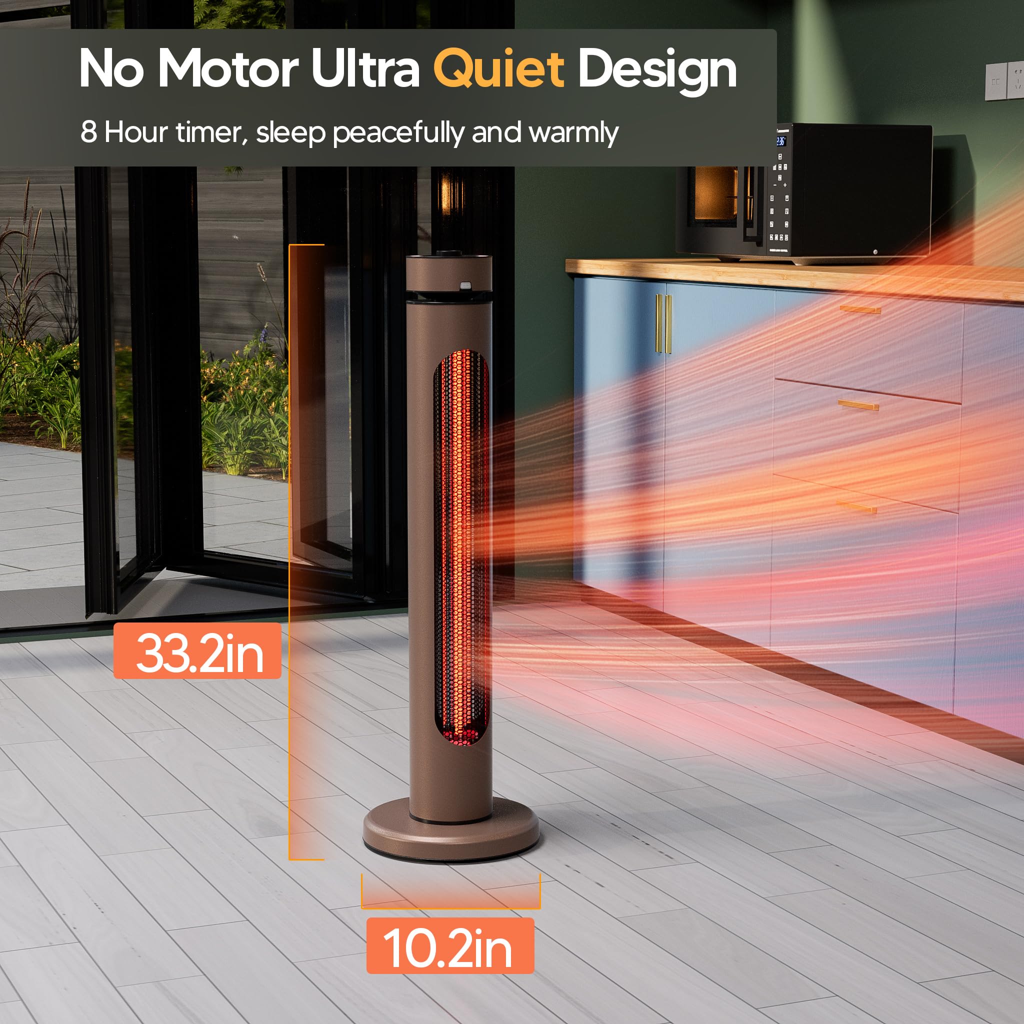 1500W Portable Outdoor Infrared Heater with 8 Heat Levels & 8H Timer - Carbon Fiber Tube Patio Heater with Tip-Over & Overheat Protection - IP65 Waterproof Electric Garden Heater (Brown) - Perfect for Patio, Deck, Garage, and Camping Use