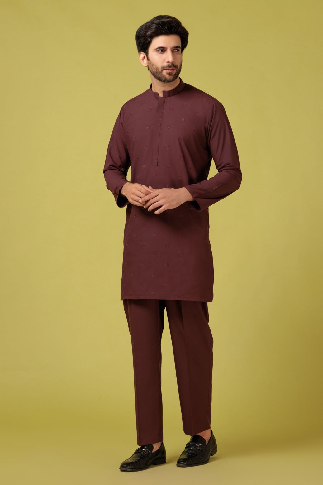 Stylish Blended Brick Kurta Shalwar Set - Traditional Pakistani Outfit for Men - Perfect for Eid, Weddings & Special Occasions