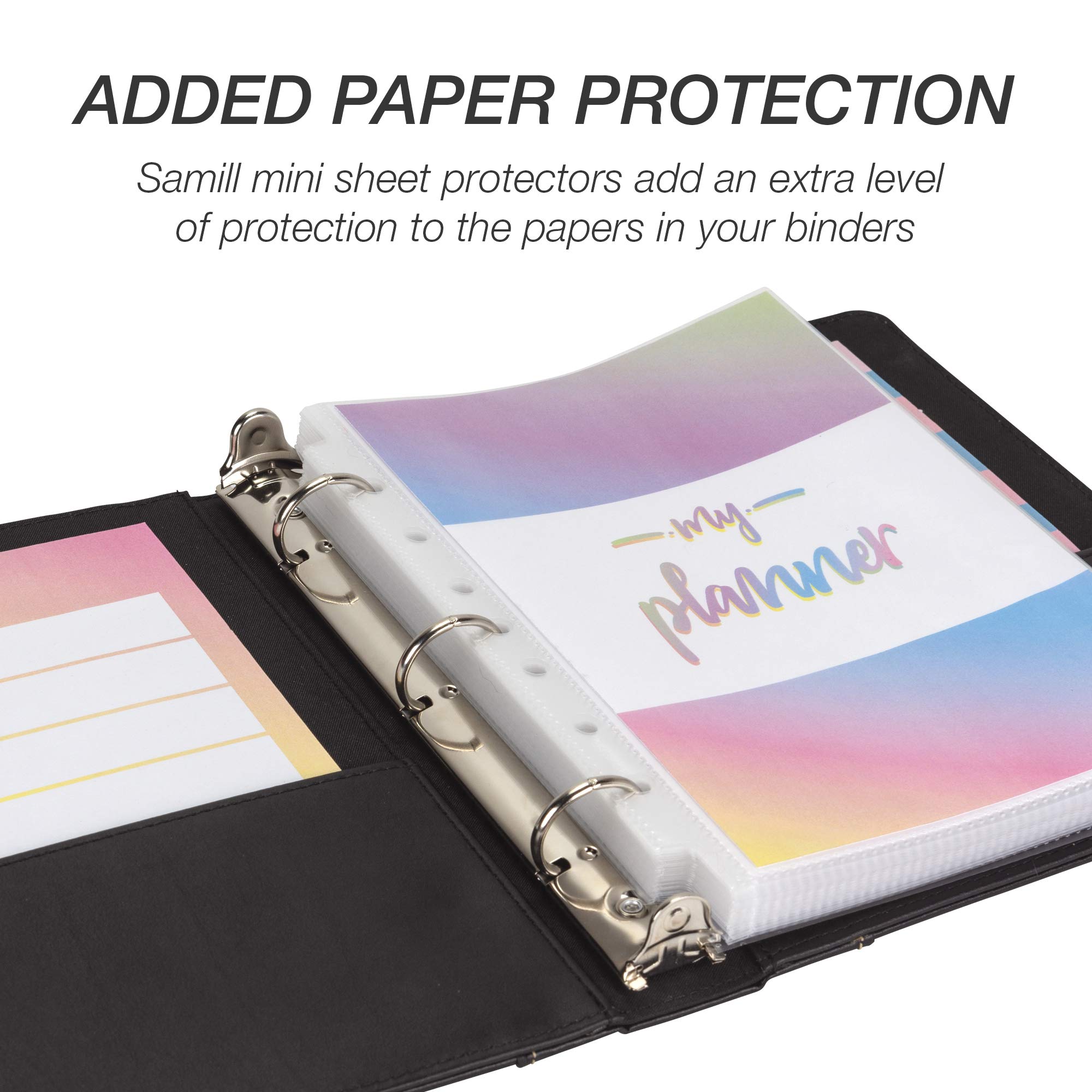 Samsill 1 Inch Junior 3 Ring Binder - Black Leather with Contrast Stitching - Holds 8.5 x 5.5 Paper - 3 Ring Notebook Binder for School, Office & Home Organization - Perfect for Planners, Journals & Portfolio Organizing