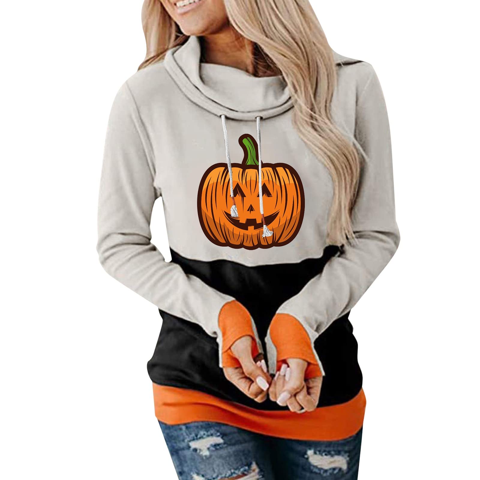 Women's Halloween Printed Zip Up Hoodie - Casual Long Sleeve Loose Fit Pullover with Drawstring Hood | Perfect for Fall Fashion, Costume Parties & Cozy Outfits