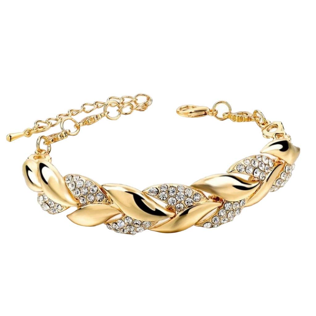 Luxury Johtae Crystal Leaf Bracelet for Women - Elegant Gold Chain Wedding Hand Accessory, Stainless Steel Bracelet for Men - Perfect for Weddings, Anniversaries, and Special Occasions