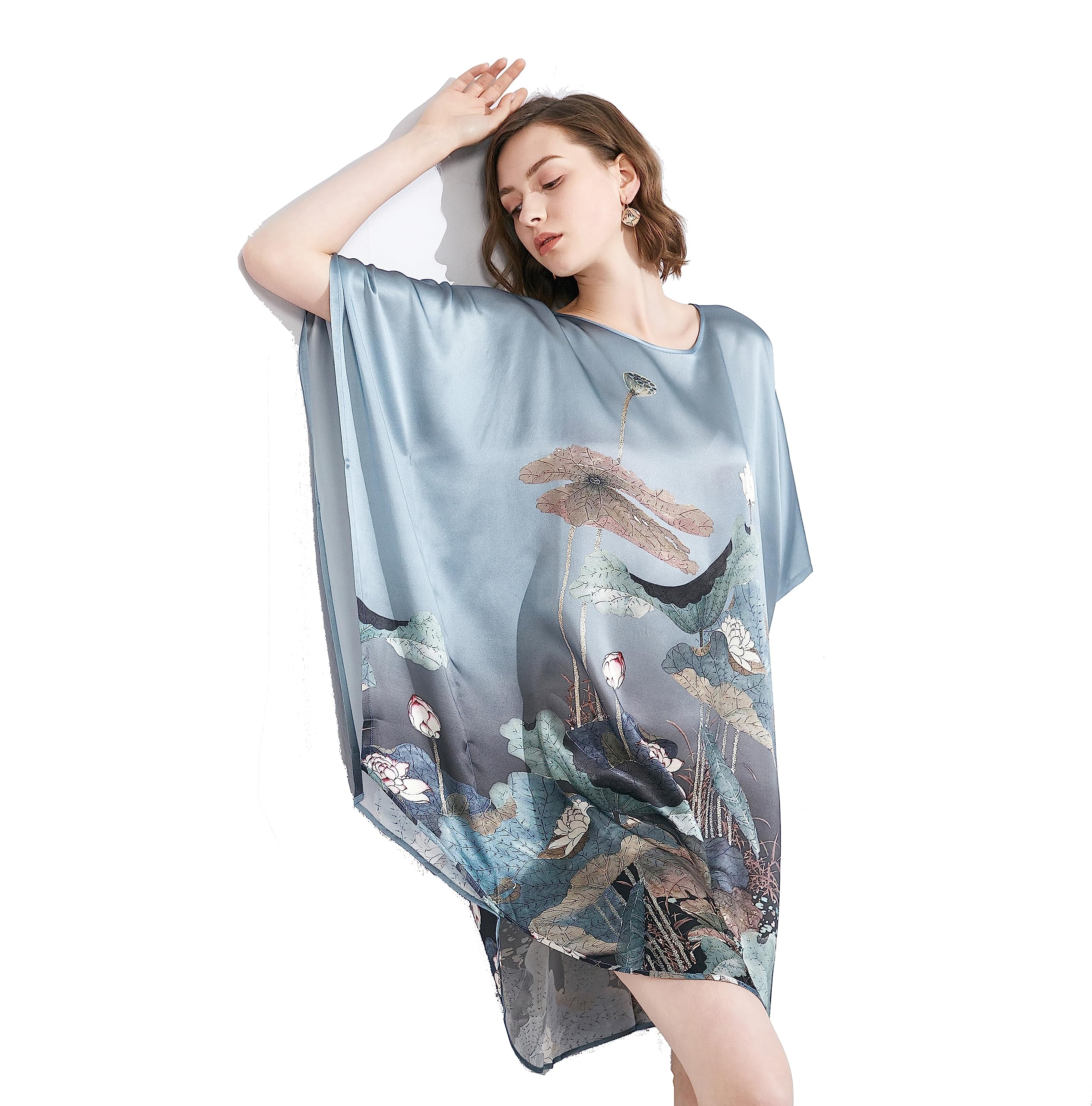 100% Pure Mulberry Silk Batwing Tunic Dress & Luxury Nightgown - Plus Size 2-in-1 Design for Women, Oversized Comfort for Lounge, Sleepwear & Elegant Evening Wear