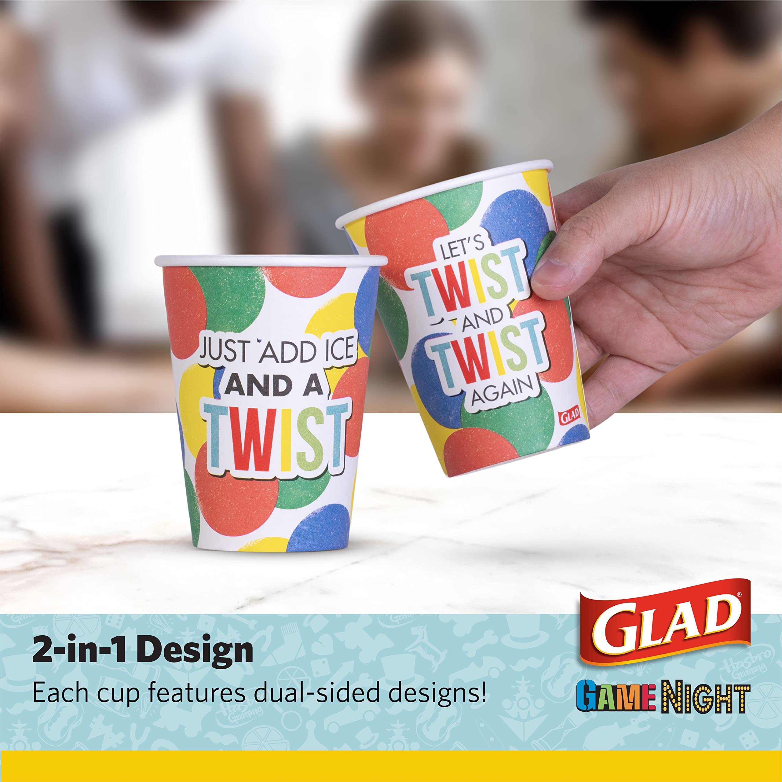 **Glad Game Night Twister Disposable Paper Cups – 12 oz, 20 Count | Classic Board Game Party Supplies for Family Game Night, Kids Birthday & Outdoor Gatherings**