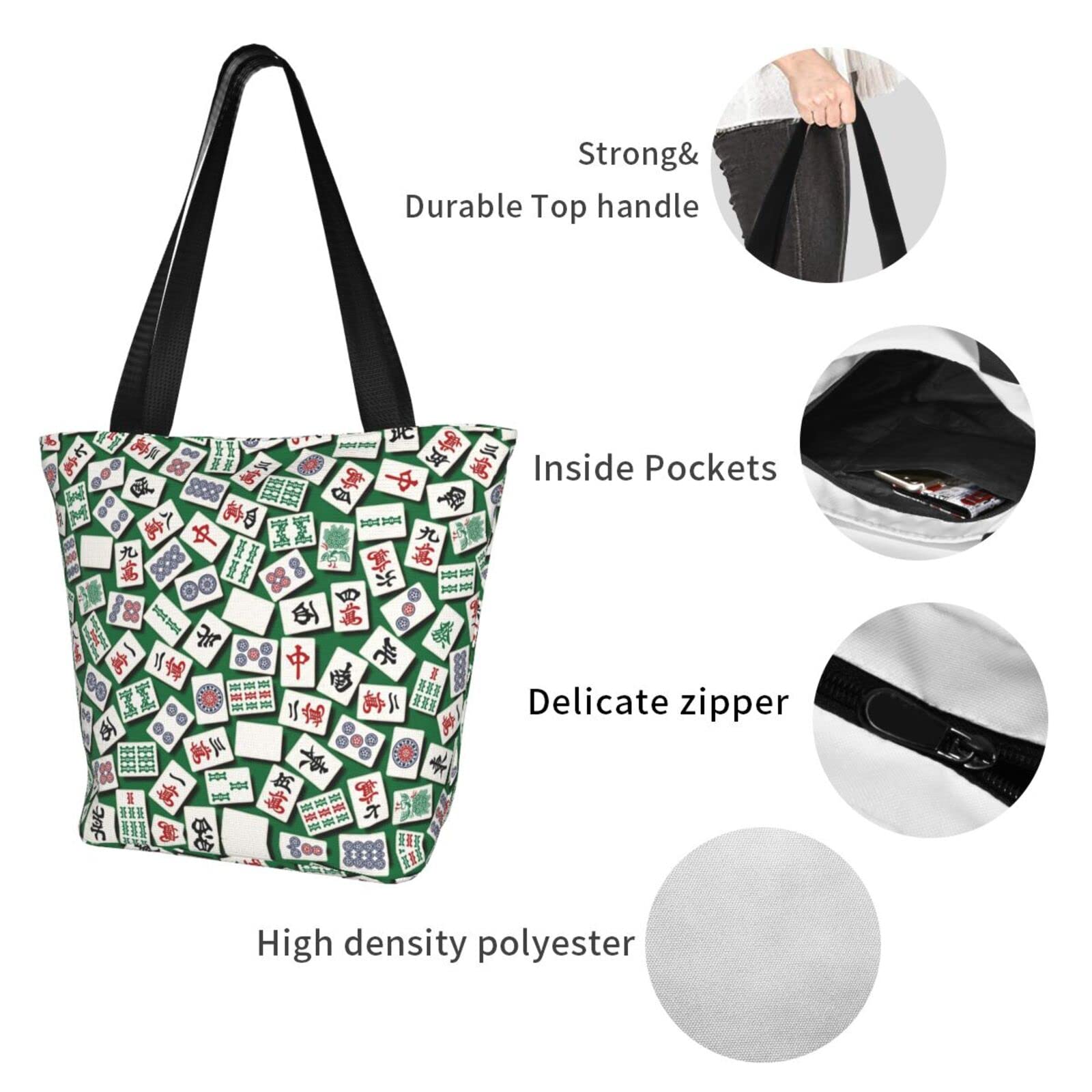 Stylish Mah Jongg Pattern Reusable Tote Bag - Eco-Friendly Shopping Bag for Groceries, Beach, Travel & Daily Use | Lightweight Foldable Market Tote for Women & Men