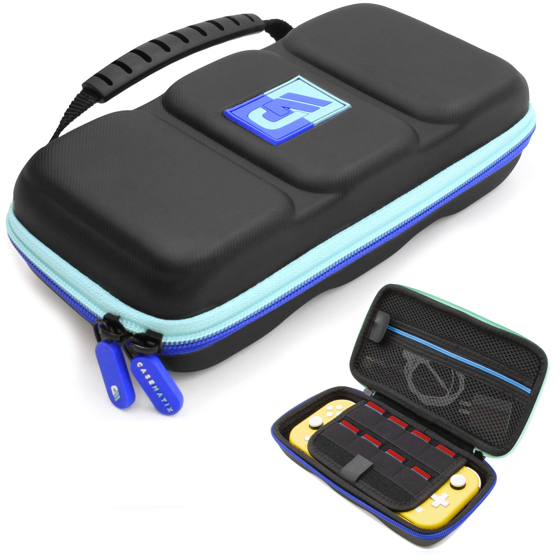 Premium Hard Shell Travel Case for Nintendo Switch Lite - Protective Carrying Case with 8 Game Slots, Non-Scratch Screen Divider & Accessory Storage | Durable Protection with Comfortable Handle for Gaming On-The-Go, Commuting & Travel Accessories