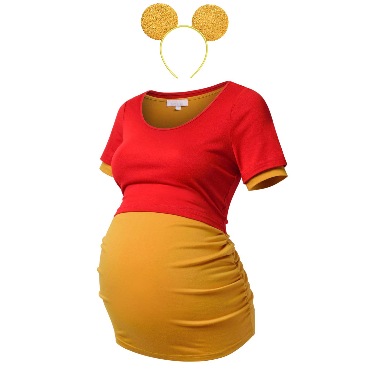 Bhome Maternity Shirt - Soft Short Sleeve Pregnancy T-Shirt with Side Ruched Design for Comfort & Style - Perfect for Everyday Wear, Maternity Photos & Baby Showers