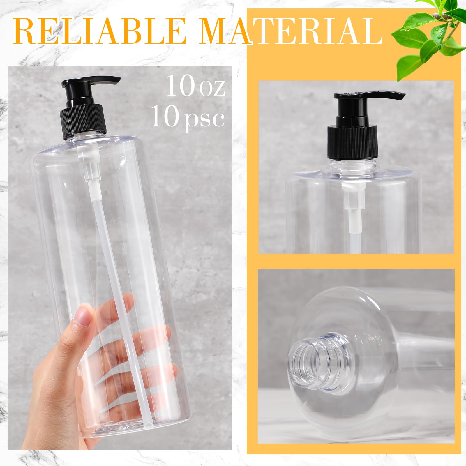 10 Pack 32oz Refillable Clear Plastic Pump Bottles with Black Caps - Leakproof Dispenser for Shampoo, Conditioner, Lotion, Massage Oil & Body Wash - Perfect for Salons, Spas & Home Use