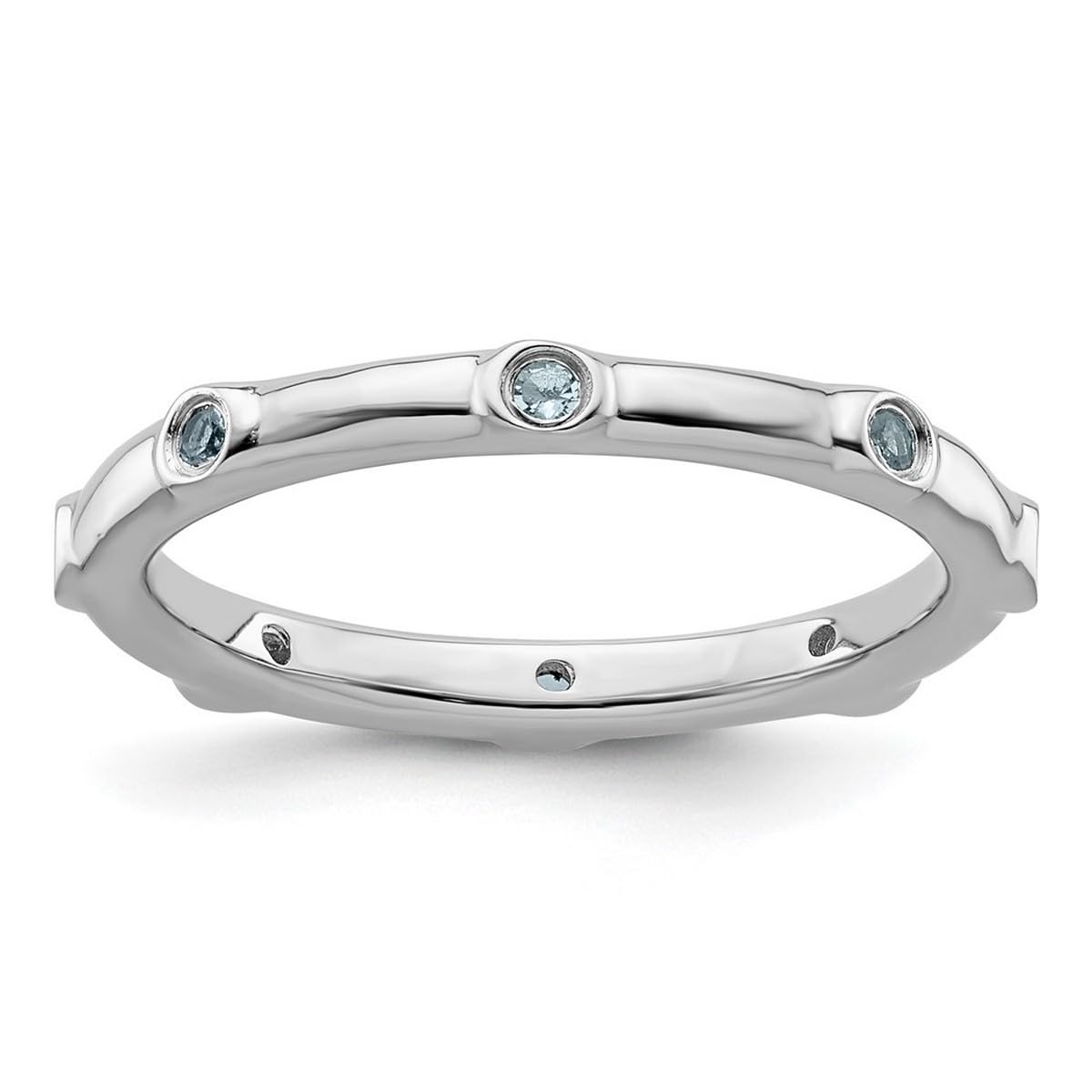 925 Sterling Silver Bezel Polished Stackable Aquamarine Ring for Women - Dainty Elegant Jewelry for Everyday Wear, Gift Giving & Special Occasions