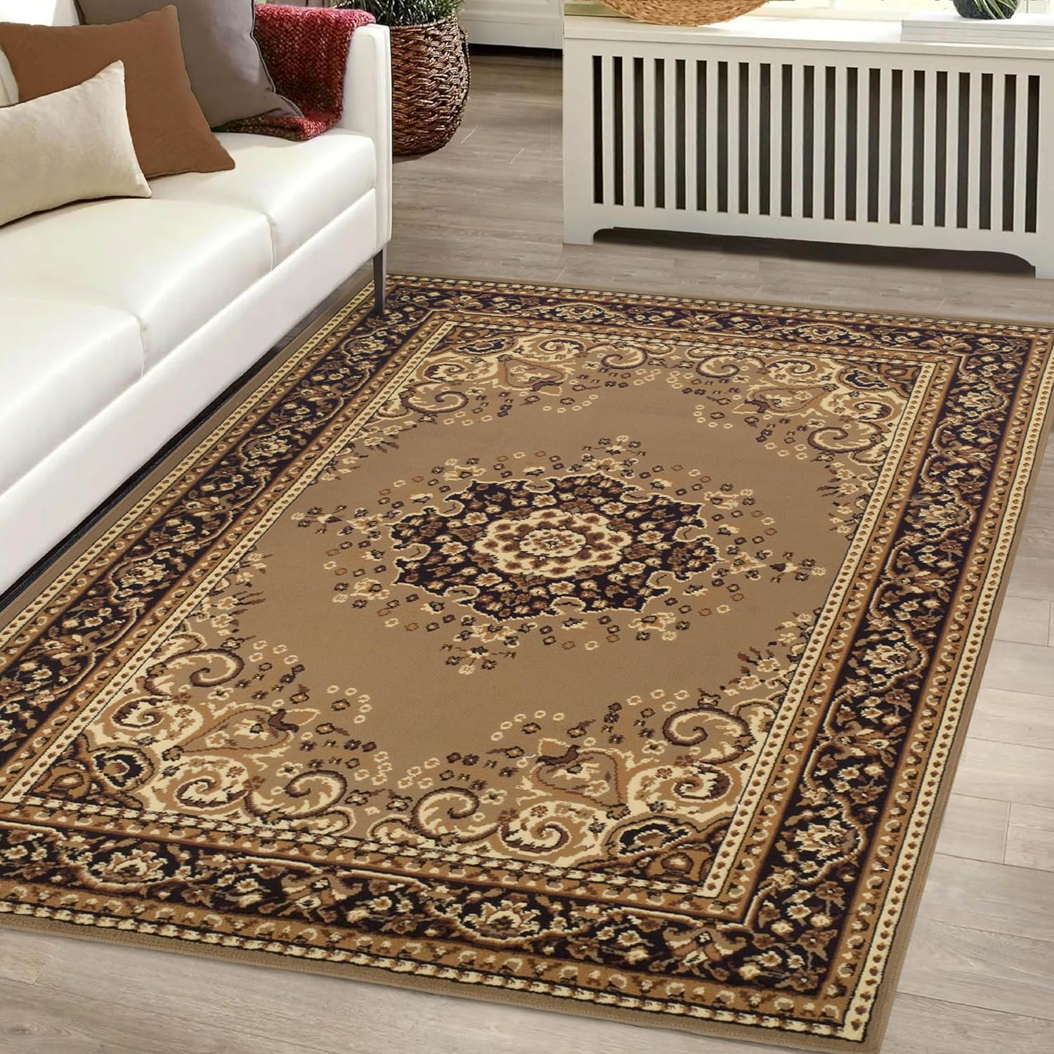 Leopold Formal Medallion Oriental Indoor Area Rug - Non-Slip Traditional Persian Design Runner Rug for Living Room, Bedroom & Hallway Decor