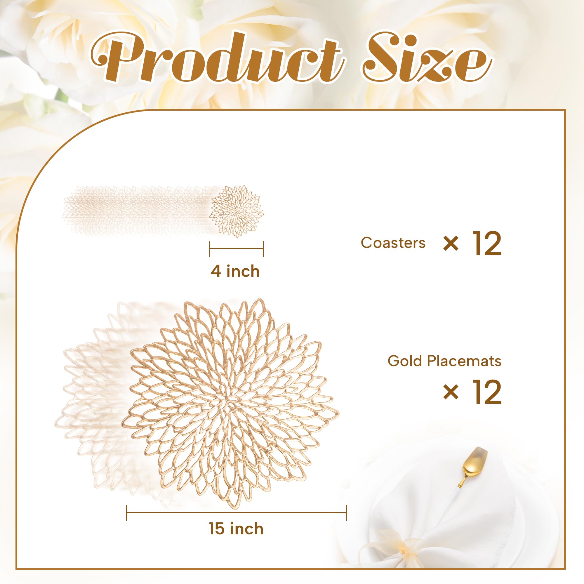 Premium Gold Vinyl Placemats & Coasters Set of 12 - 15