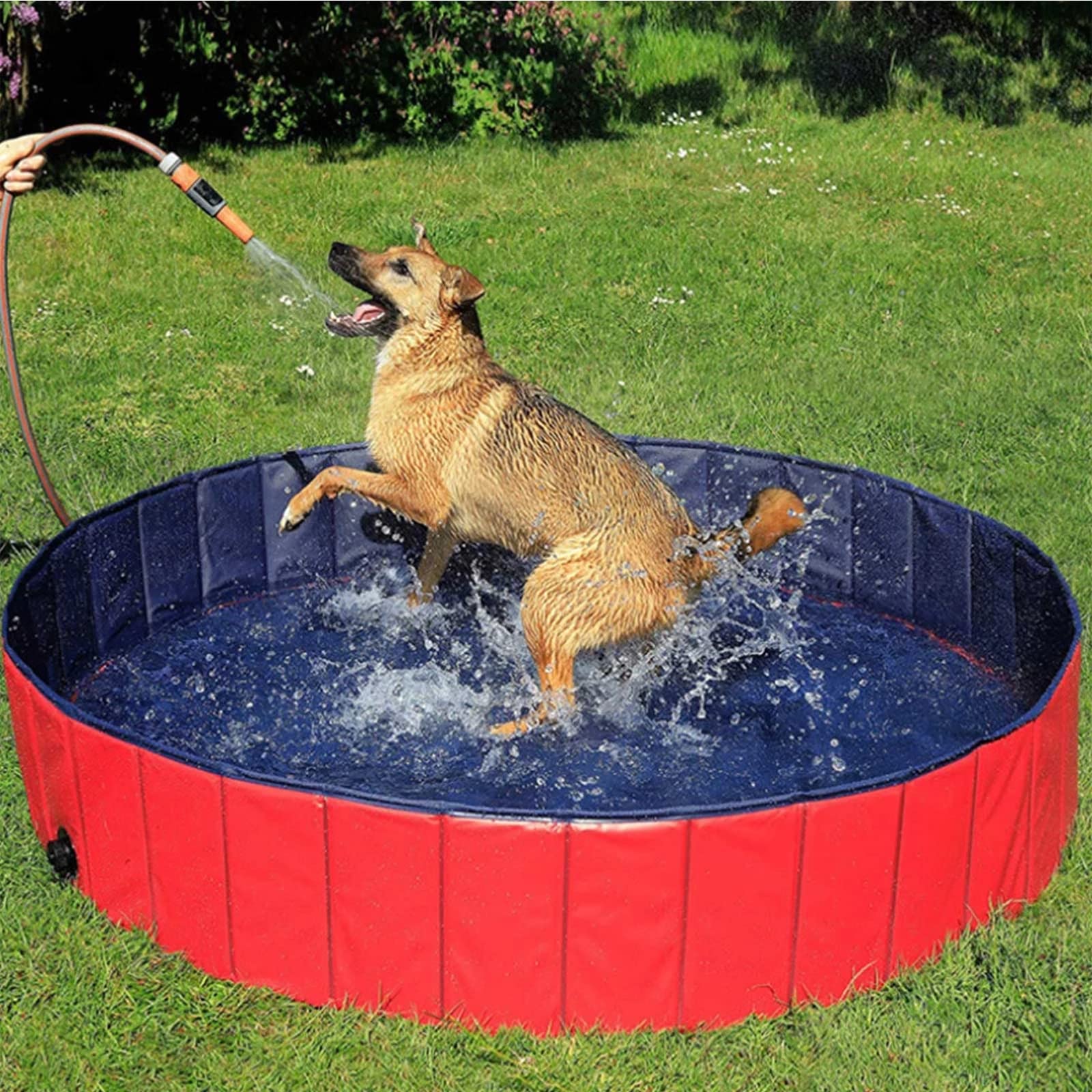 Foldable Dog Pool - Portable Collapsible Pet Swimming Pool for Dogs, Cats & Kids | Anti-Slip PVC Puppy Bath Tub for Backyard, Beach & Outdoor Play | Perfect for Bathing, Cooling & Summer Fun