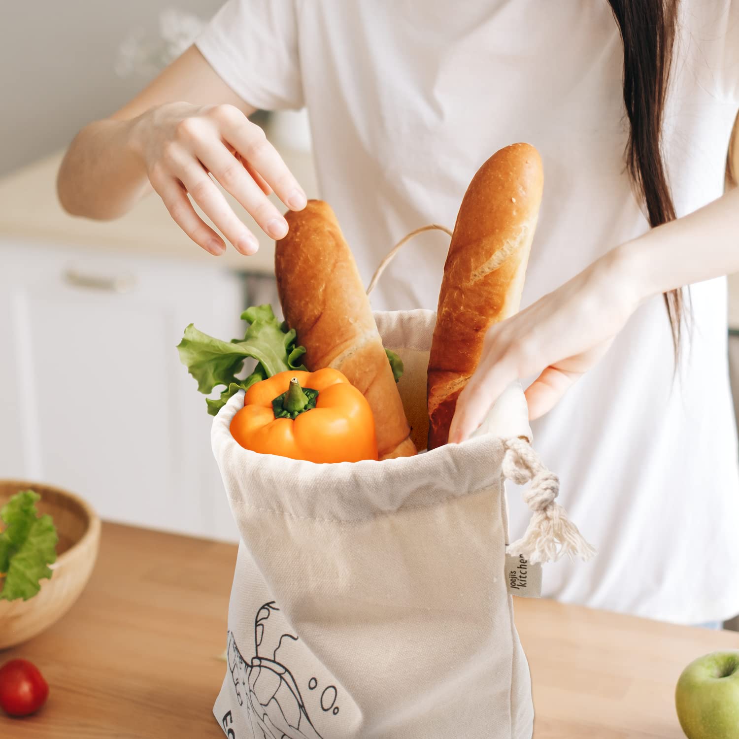 Joeji's Kitchen Bread Bag Set of 2 - 30 x 40 cm Reusable Cotton Cloth Bread Storage Bags for Homemade Bread, Bakery Treats & Pastries | Eco-Friendly Zero Waste Alternative to Plastic | Perfect for Bread Storage, Picnics & Gifts