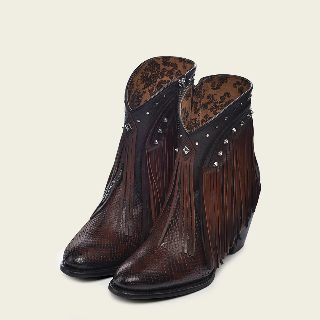 Women's Cuadra Chocolate Western Cowgirl Python Leather Ankle Boots - Stylish Cowboy Boots for Country Dancing, Rodeo & Western Fashion